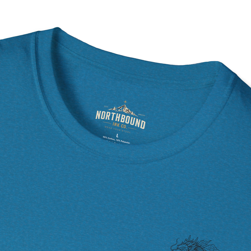 Dragon Crest Pocket T-Shirt — Small Intricate Dragon Chest Graphic
