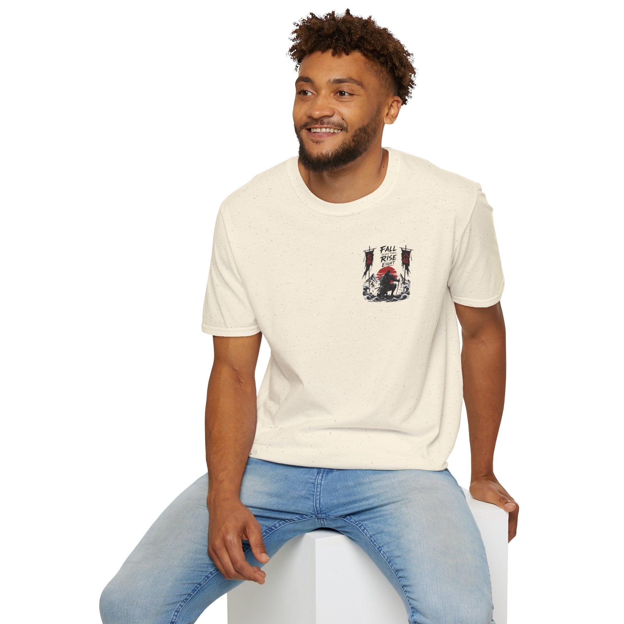 T-Shirt — 'Fall, Rise, Repeat' Samurai Chest Print