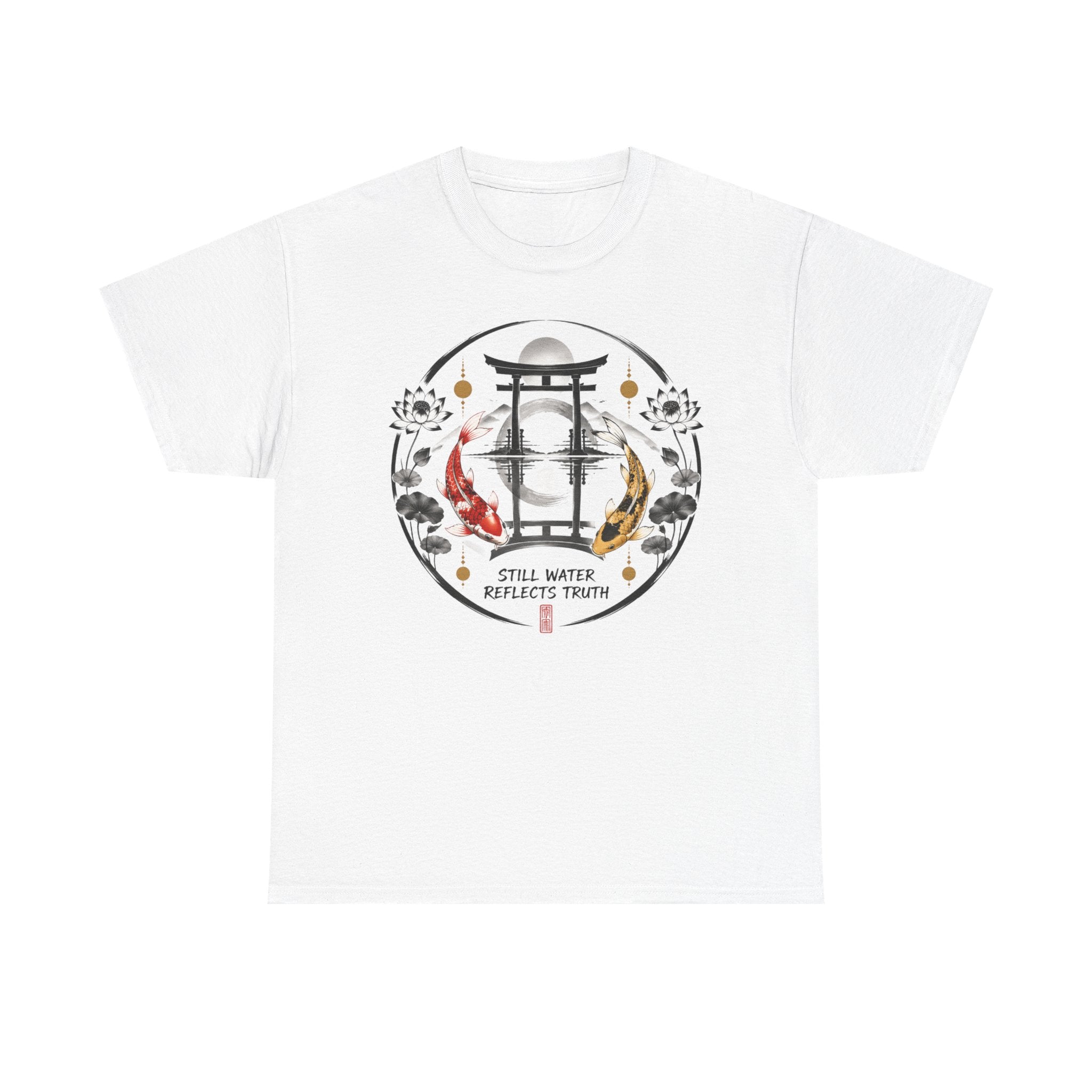 Koi Pond Tee — 'Still Water Reflects Truth' Japanese Torii Graphic T-Shirt