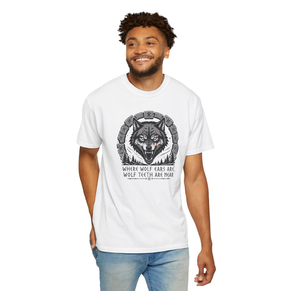 Wolf Head T-Shirt — "Where Wolf Ears Are, Wolf Teeth Are Near" Graphic Tee