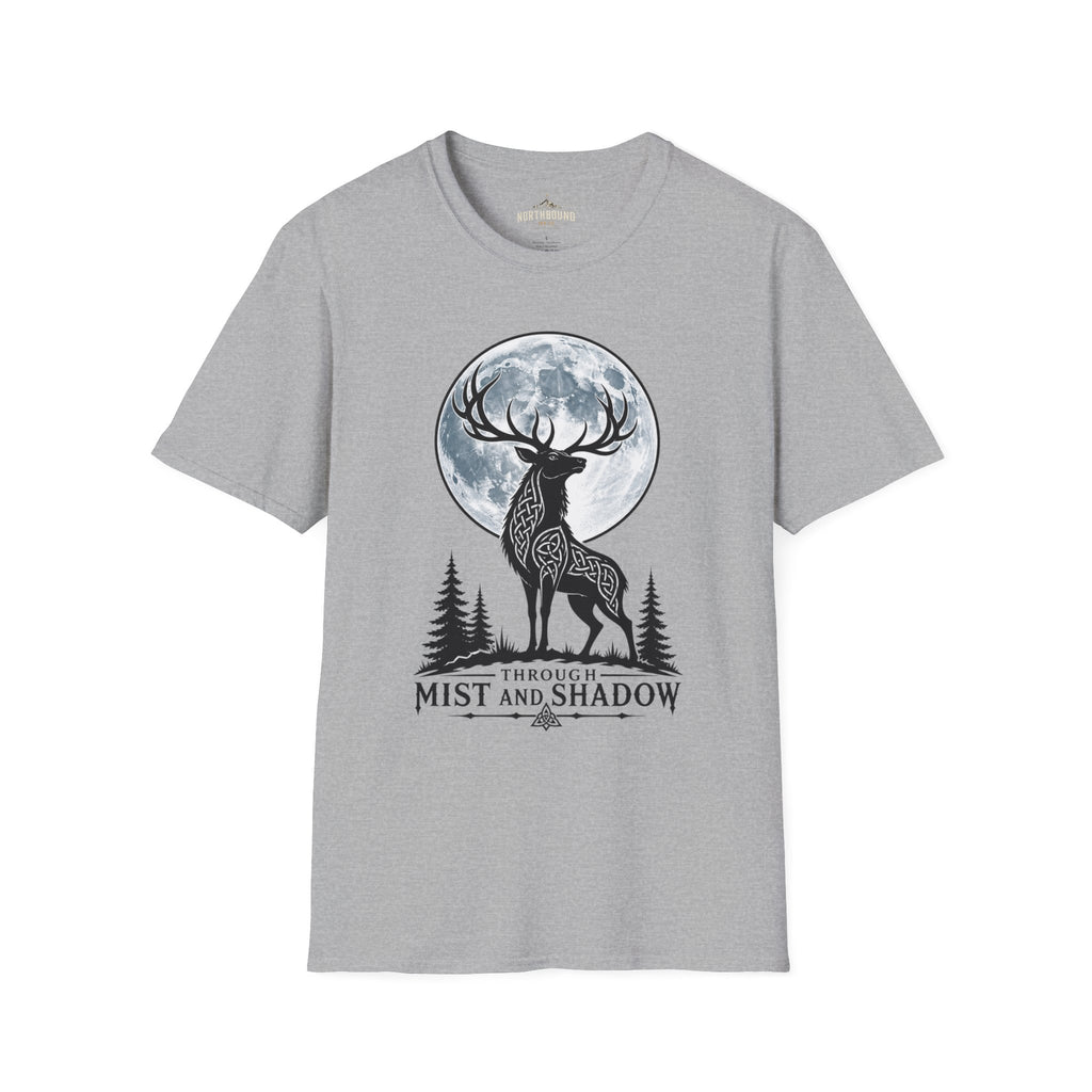 Deer Moon T‑Shirt — 'Mist and Shadow' Woodland Stag Graphic Tee