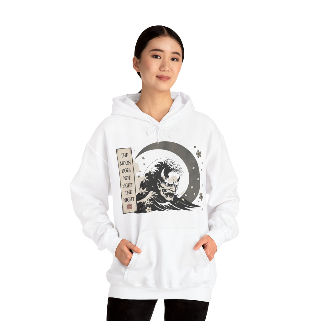 Moon Wave Hoodie — "The Moon Does Not Fright the Night" Graphic Pullover