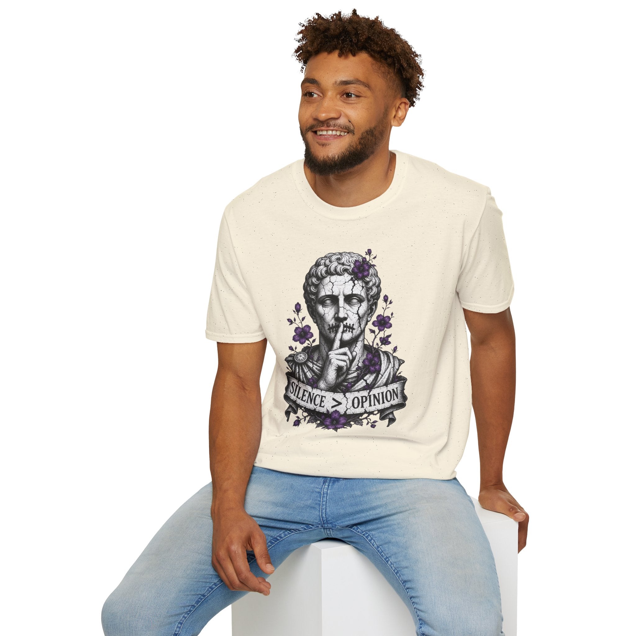 Statue 'Silence Is Opinion' T-Shirt — Gothic Floral Graphic Tee