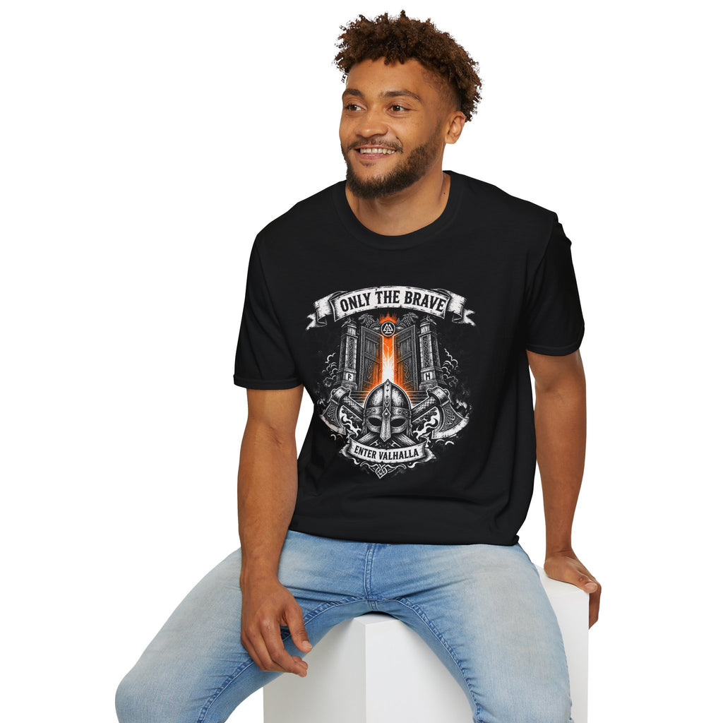 Only The Brave T-Shirt — Gothic Knight Helmet & Castle Illustration