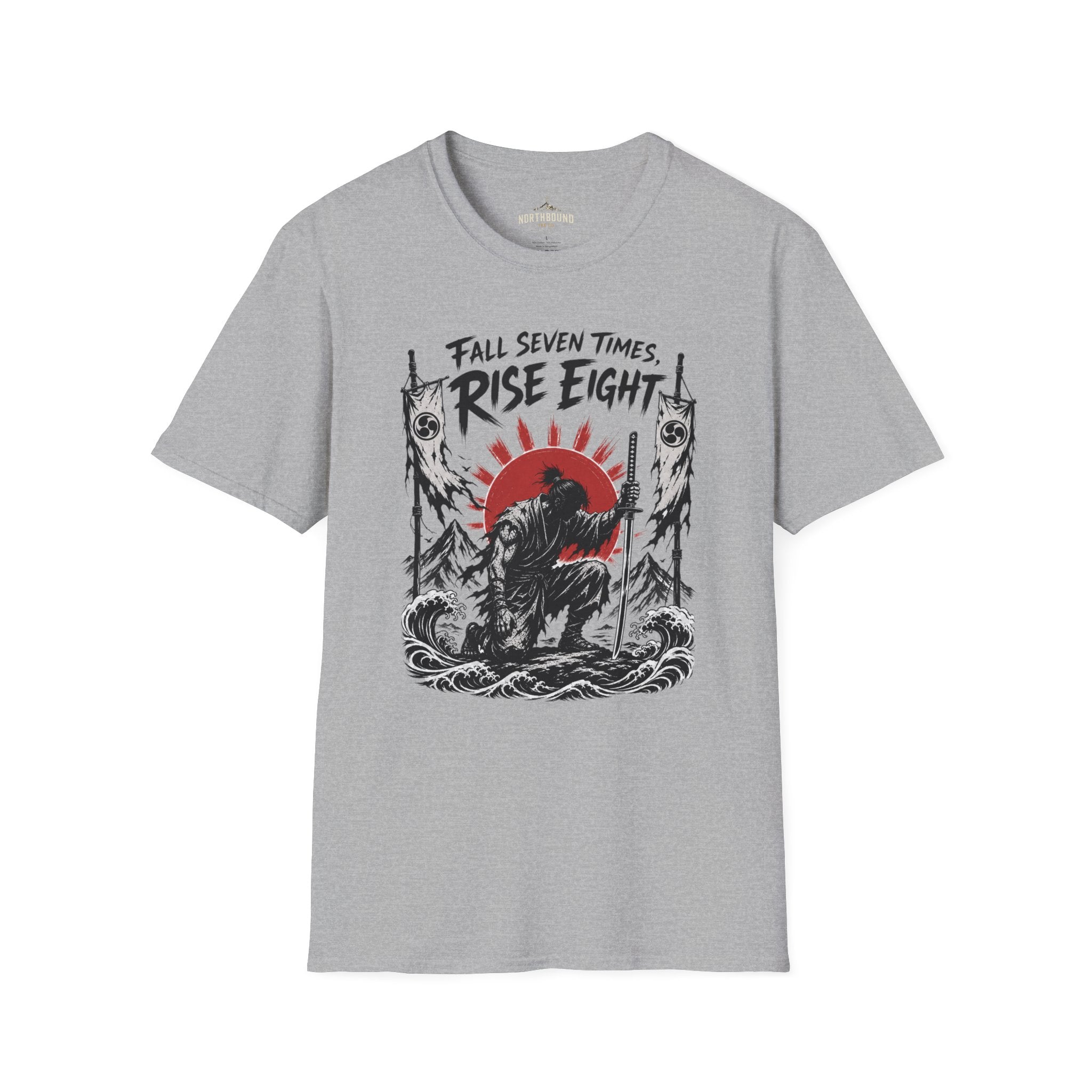 Rise Eight T-Shirt — Fall Seven Times Inspirational Samurai Graphic Tee