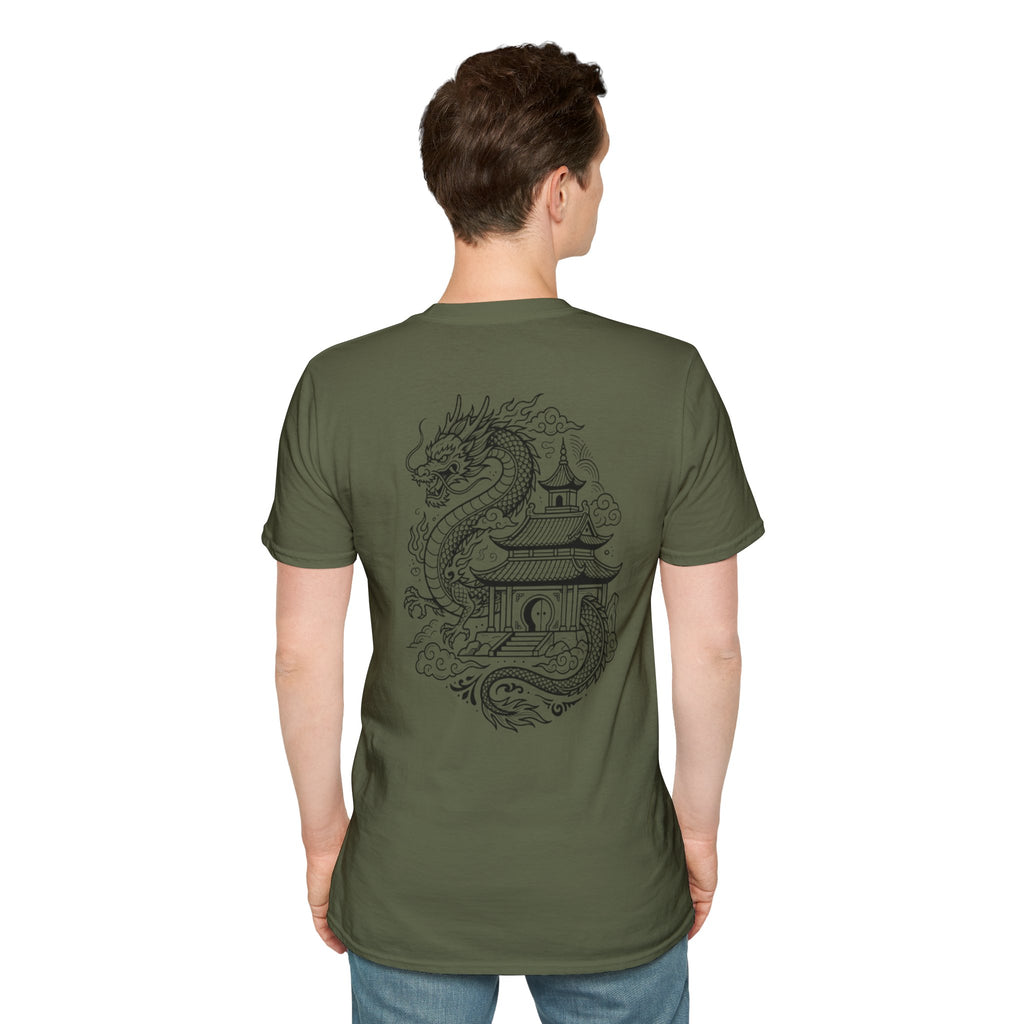 Dragon Crest Pocket T-Shirt — Small Intricate Dragon Chest Graphic