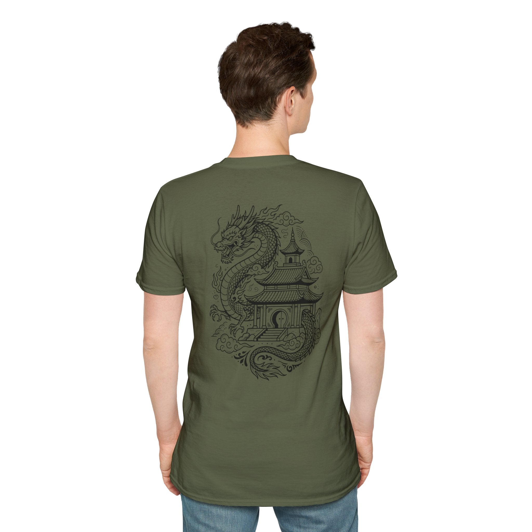 Dragon Crest Pocket T-Shirt — Small Intricate Dragon Chest Graphic