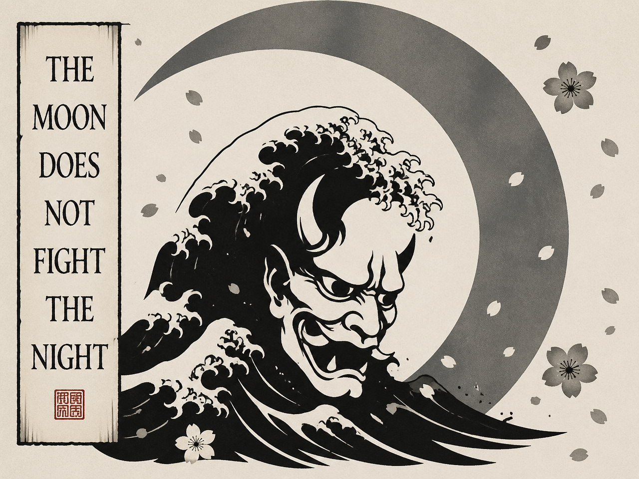 Moon Does Not Frighten Night T-Shirt — Japanese Wave Demon Graphic Tee