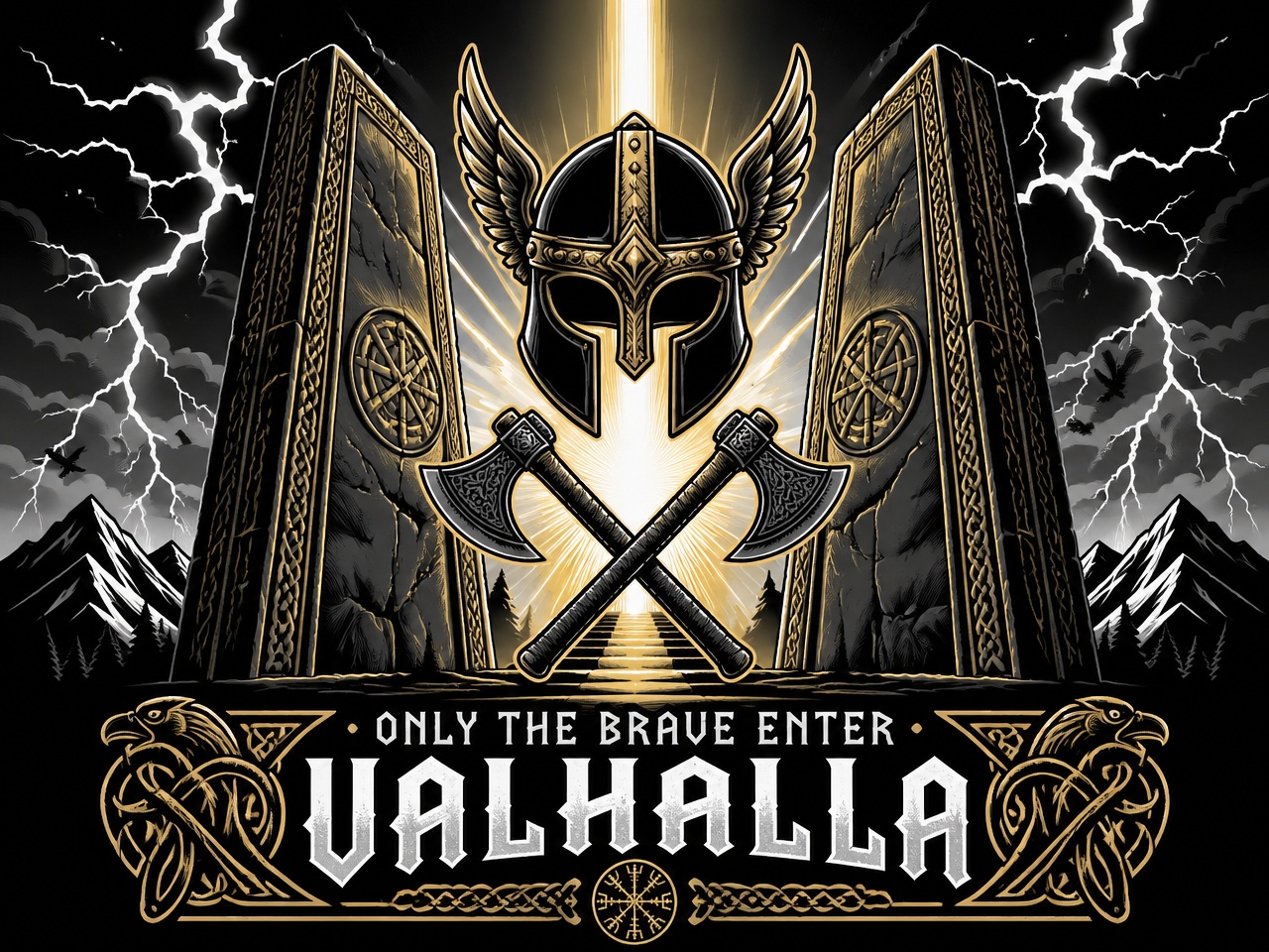 Valhalla Shield T-Shirt — Viking Warrior Norse Mythology Tee