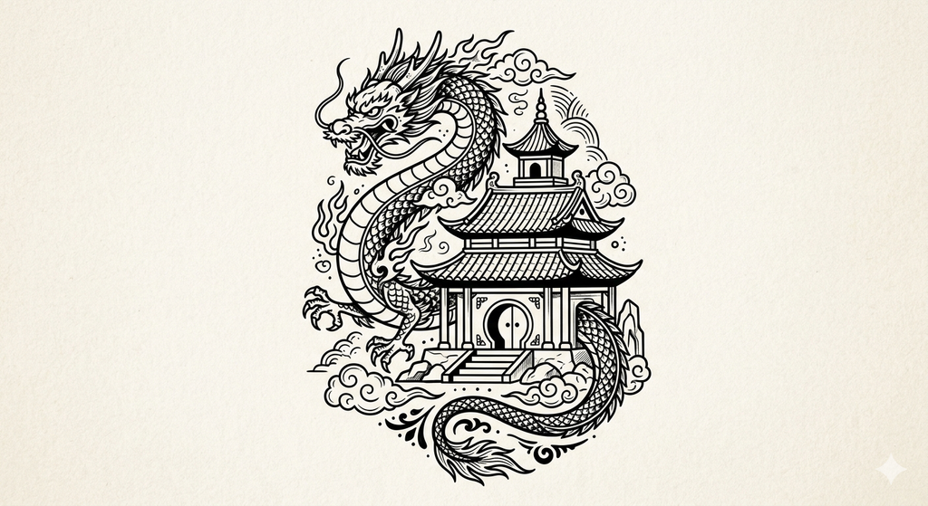 Dragon Crest Pocket T-Shirt — Small Intricate Dragon Chest Graphic
