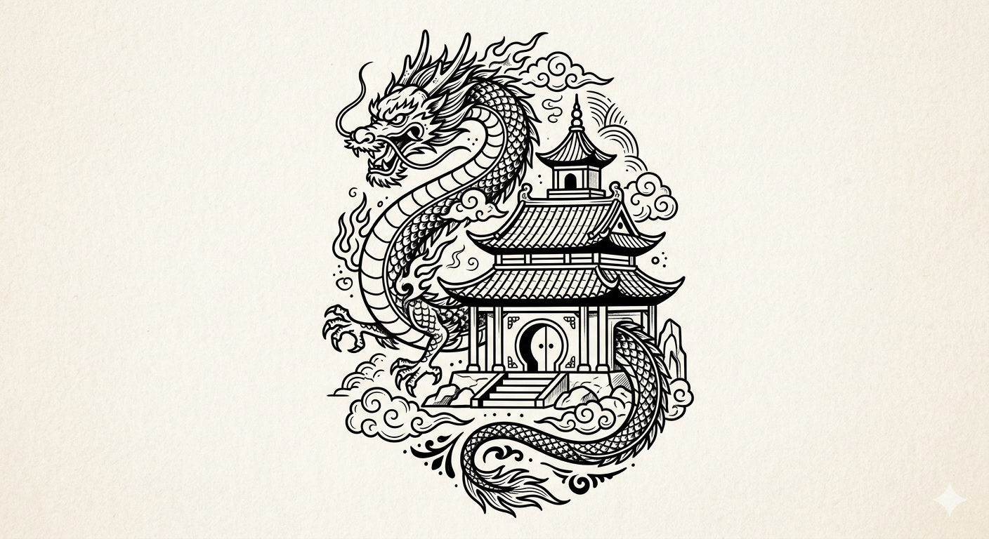 Dragon Crest Pocket T-Shirt — Small Intricate Dragon Chest Graphic