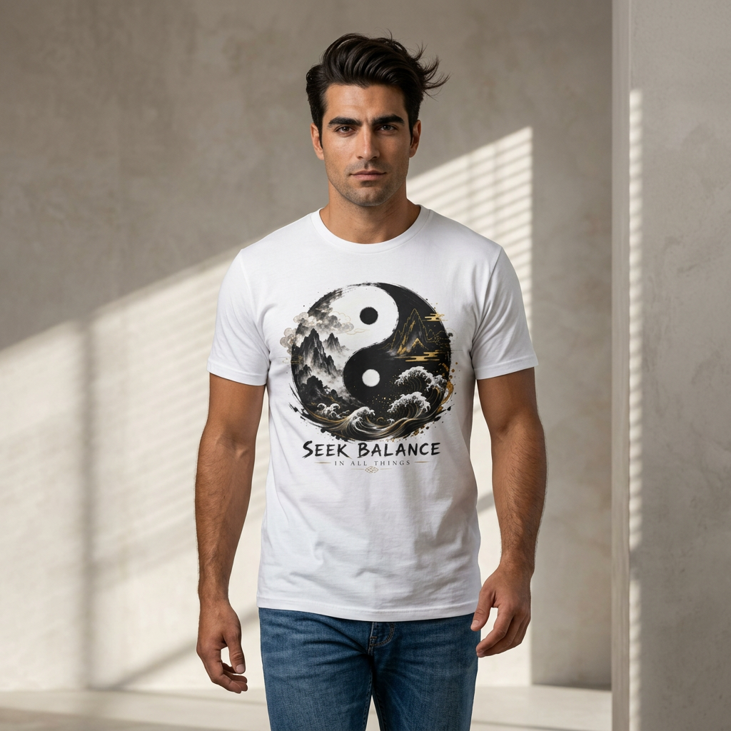 Yin Yang 'Seek Balance' Graphic T-Shirt