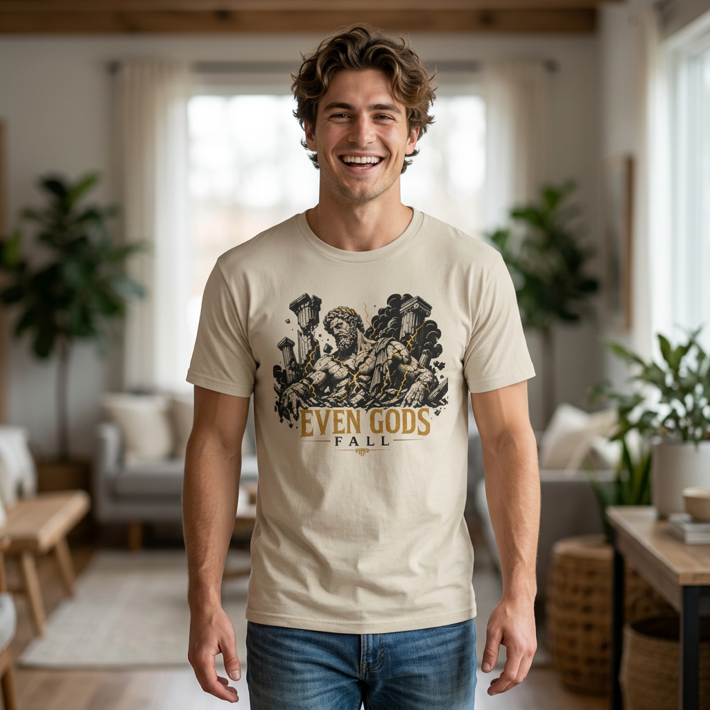 Graphic Tee — "Even Gods Fall" Statue Collapse T-Shirt