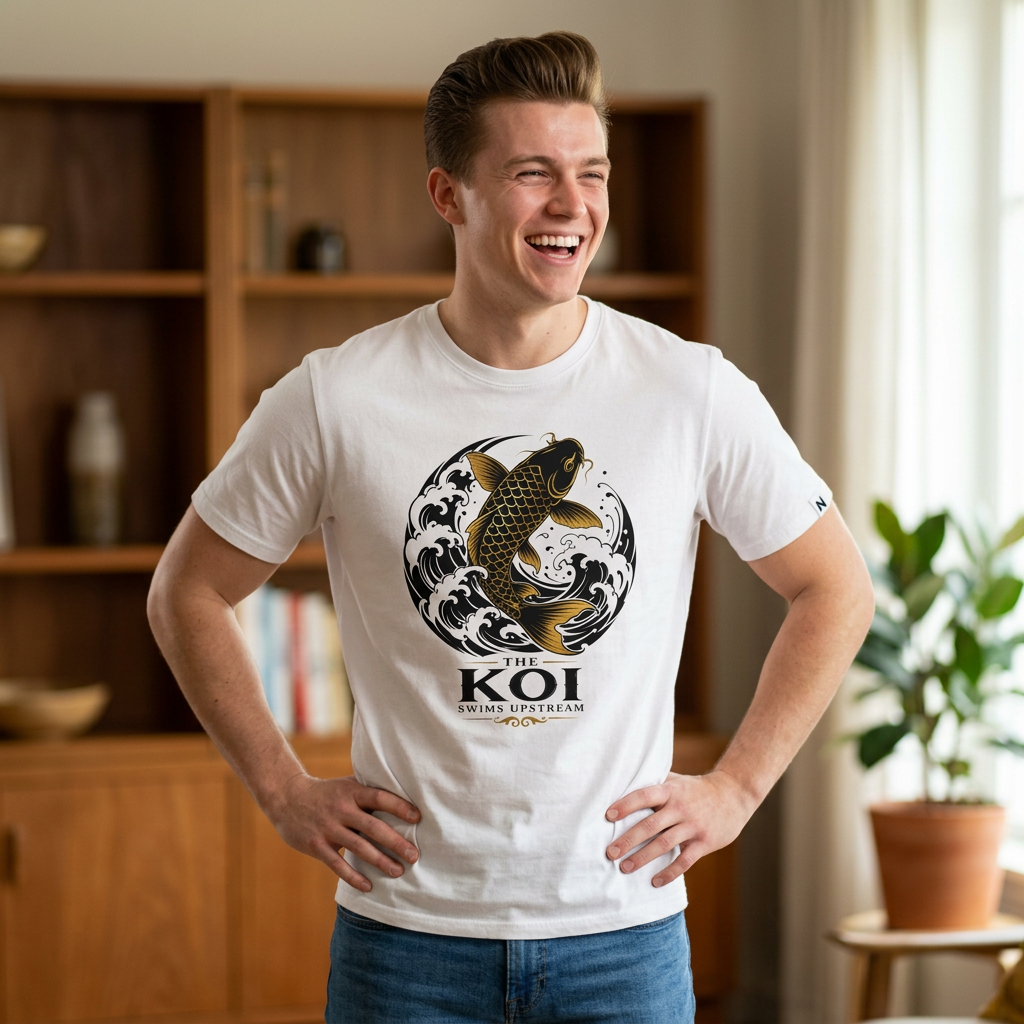 Koi Fish T-Shirt — Black & Gold Japanese Wave Graphic