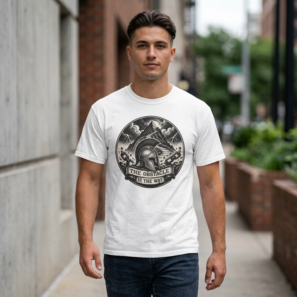 Spartan Helmet T‑Shirt — "The Obstacle Is The Way" Motivational Tee