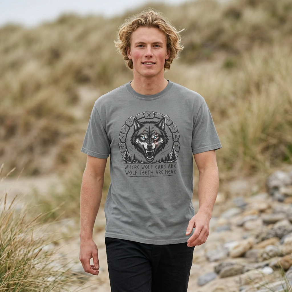 Wolf Head T-Shirt — "Where Wolf Ears Are, Wolf Teeth Are Near" Graphic Tee
