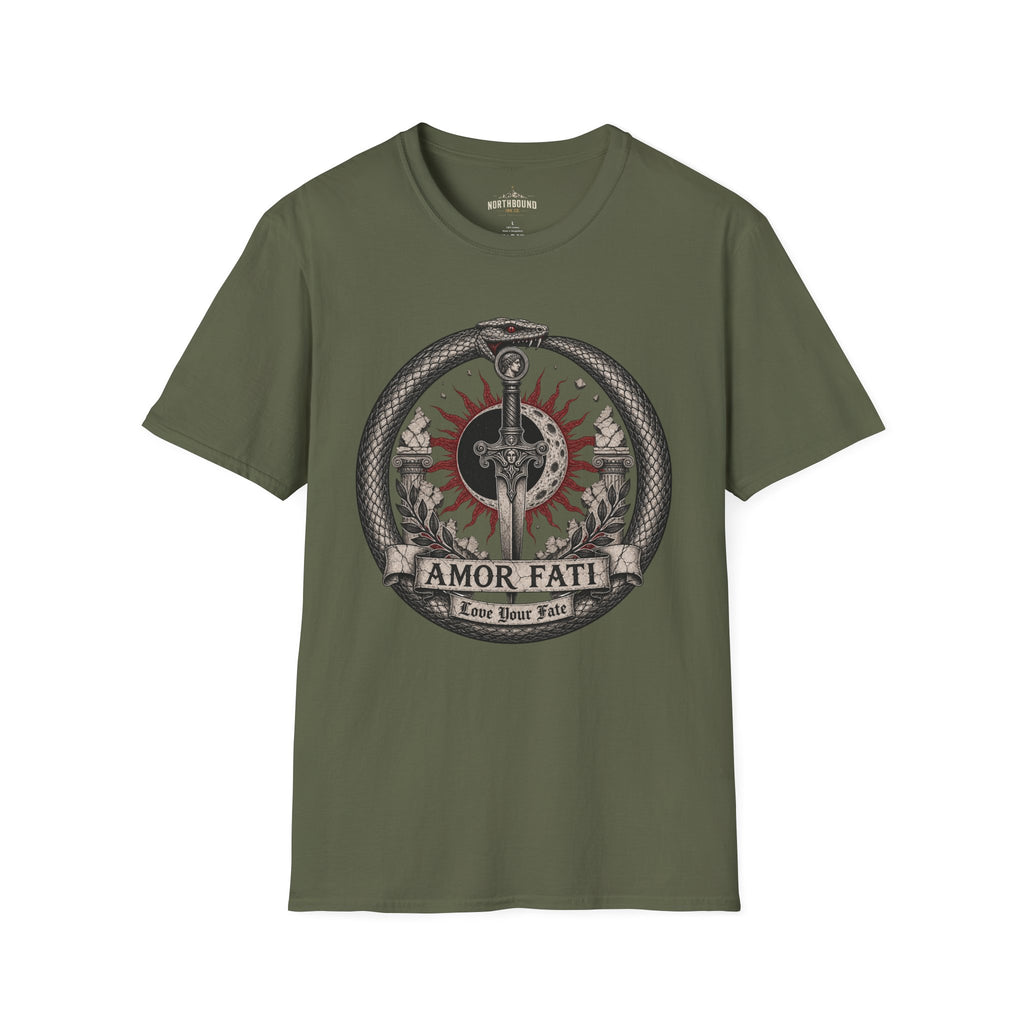 Amor Fati Sword T-Shirt — Sun & Ouroboros Graphic Tee