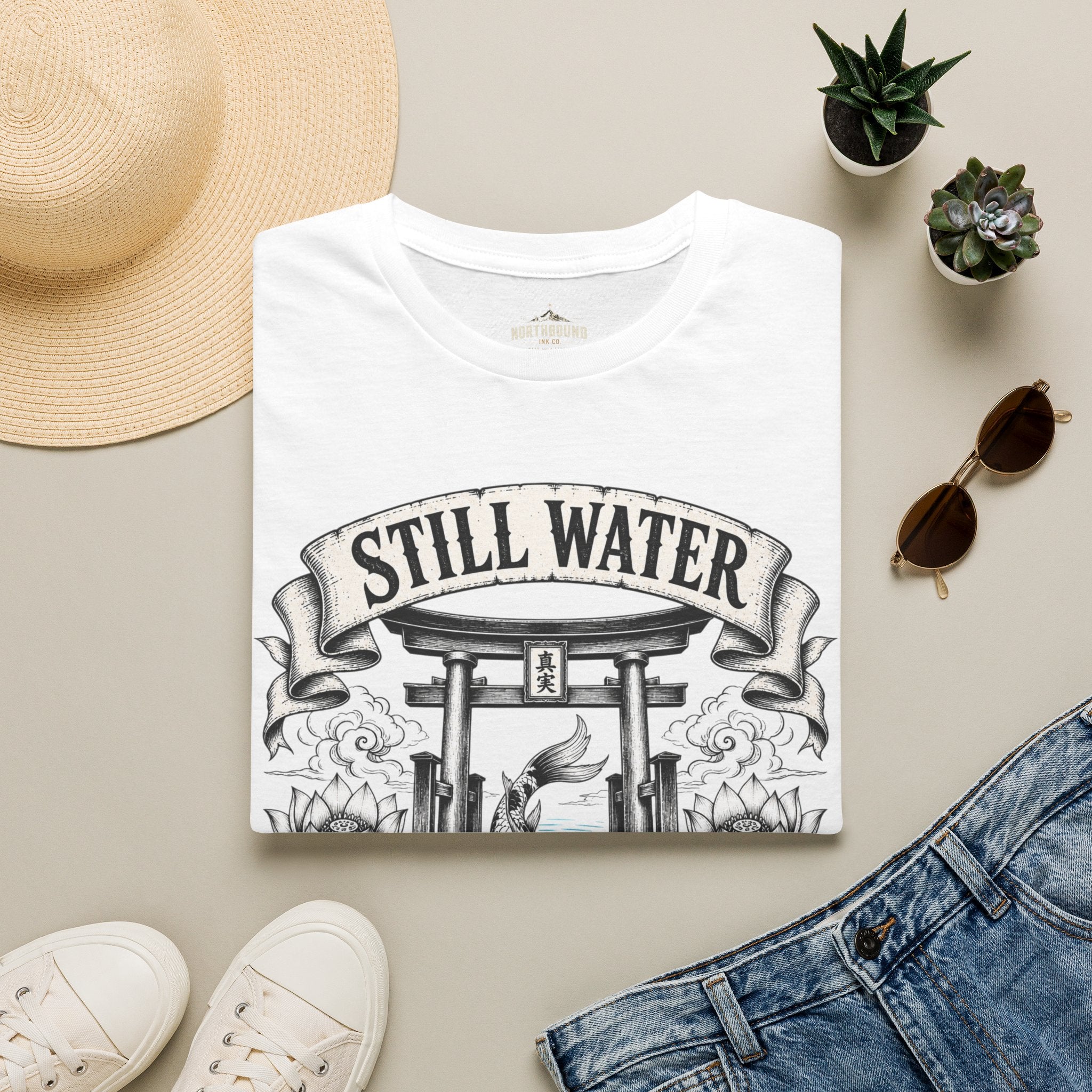 Still Water T-Shirt — Tranquil Koi & Torii Graphic Tee