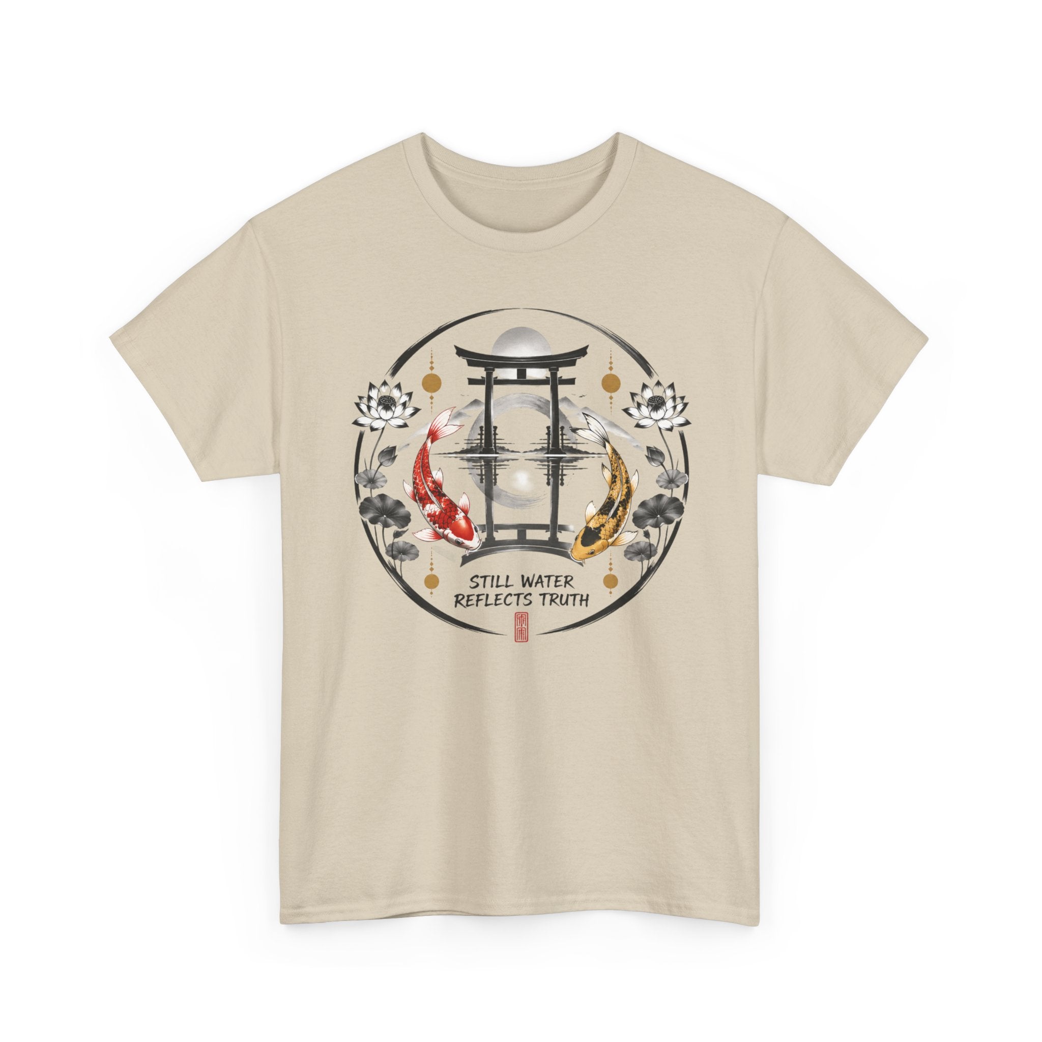 Koi Pond Tee — 'Still Water Reflects Truth' Japanese Torii Graphic T-Shirt