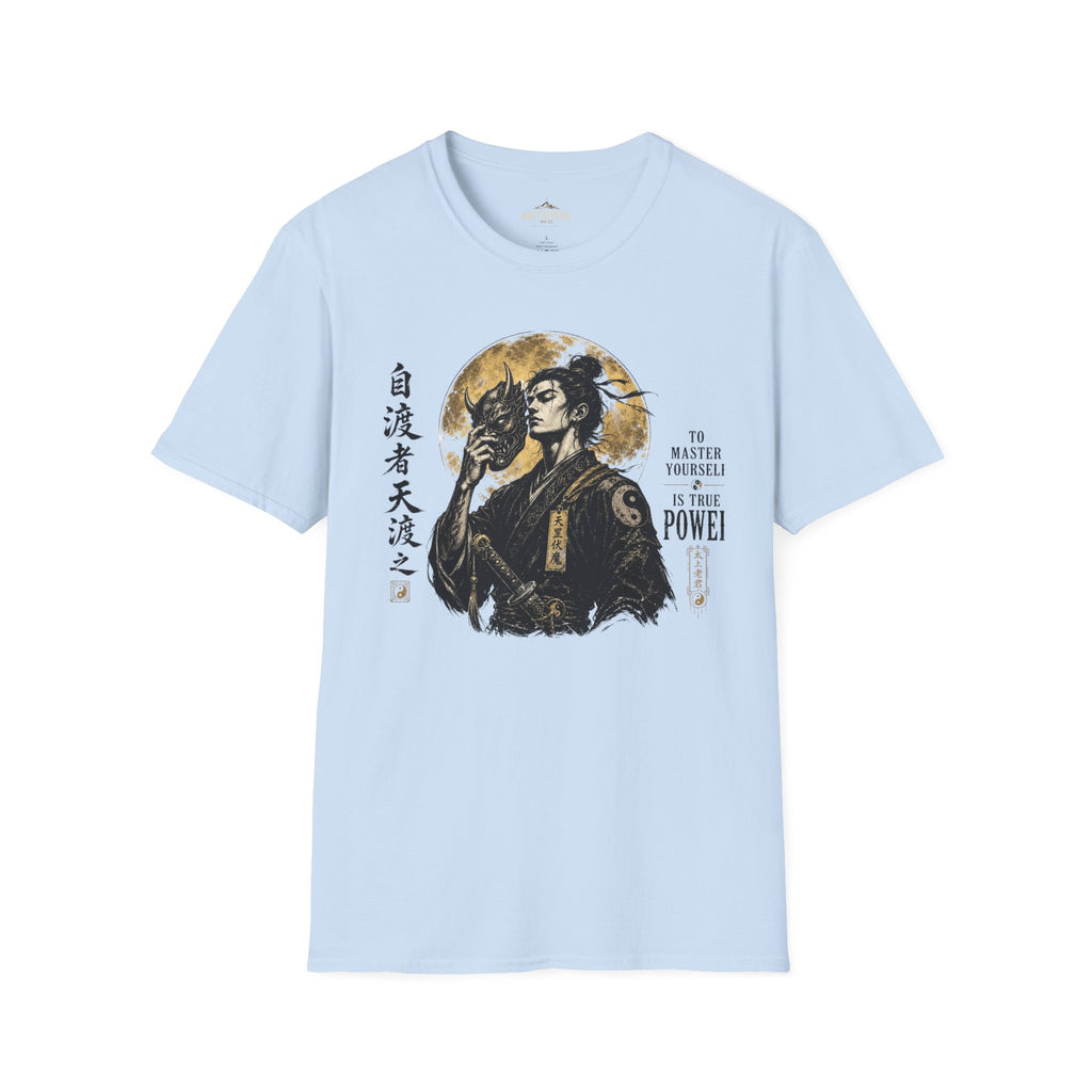 Samurai Mask Graphic T-Shirt — Japanese Warrior Moon Illustration