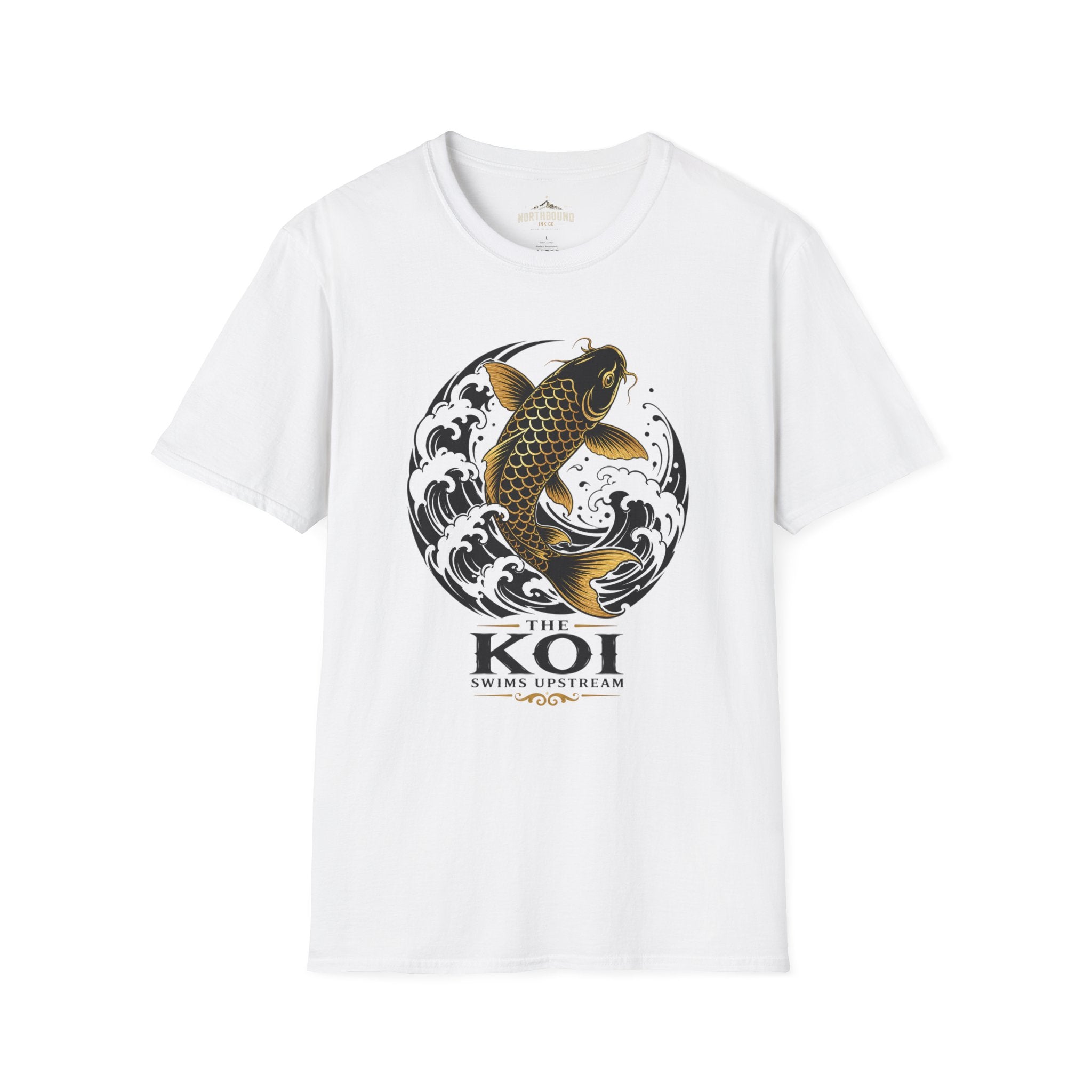 Koi Fish T-Shirt — Black & Gold Japanese Wave Graphic
