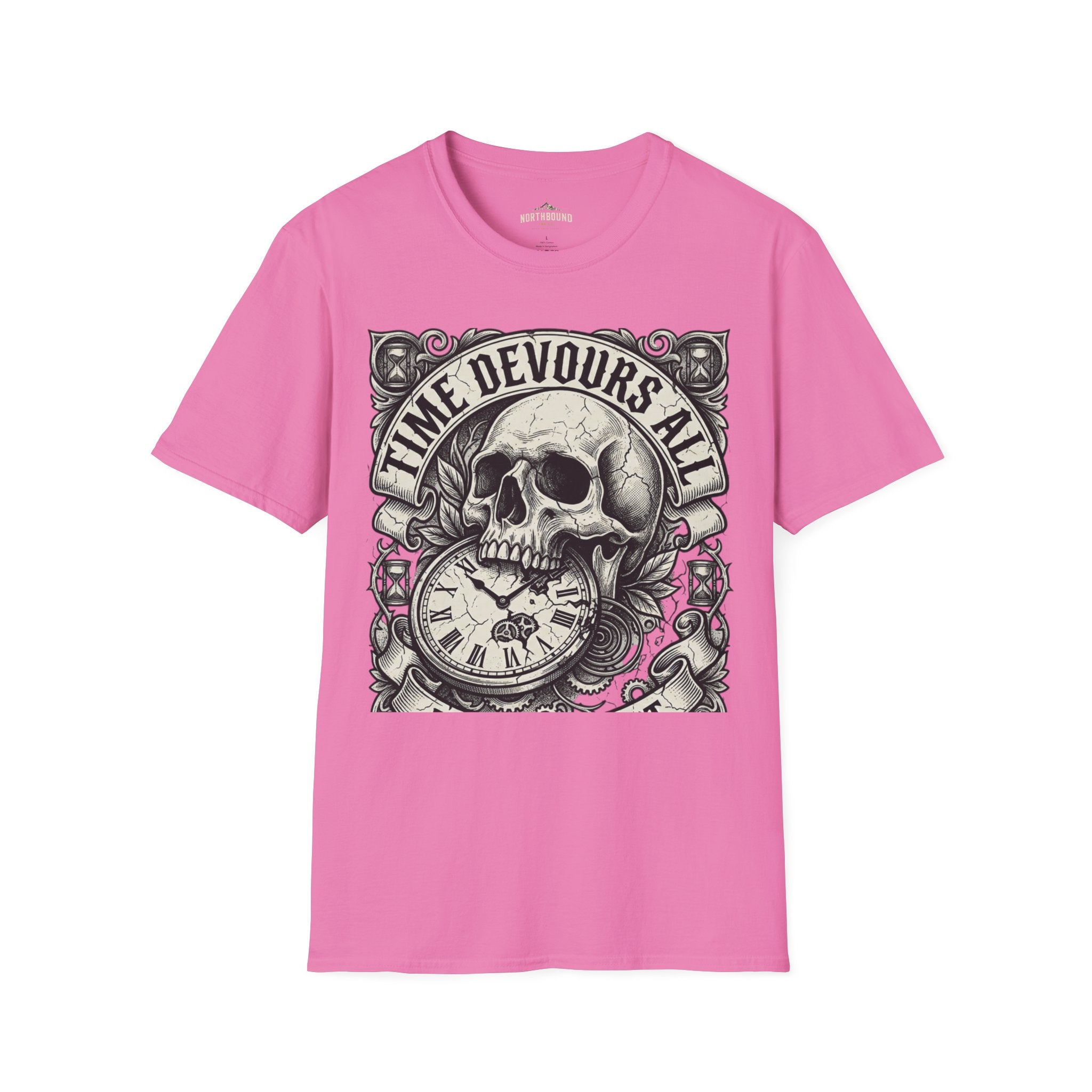 Time Devours All Skull T-Shirt – Vintage Gothic Skull & Pocket Watch Tee