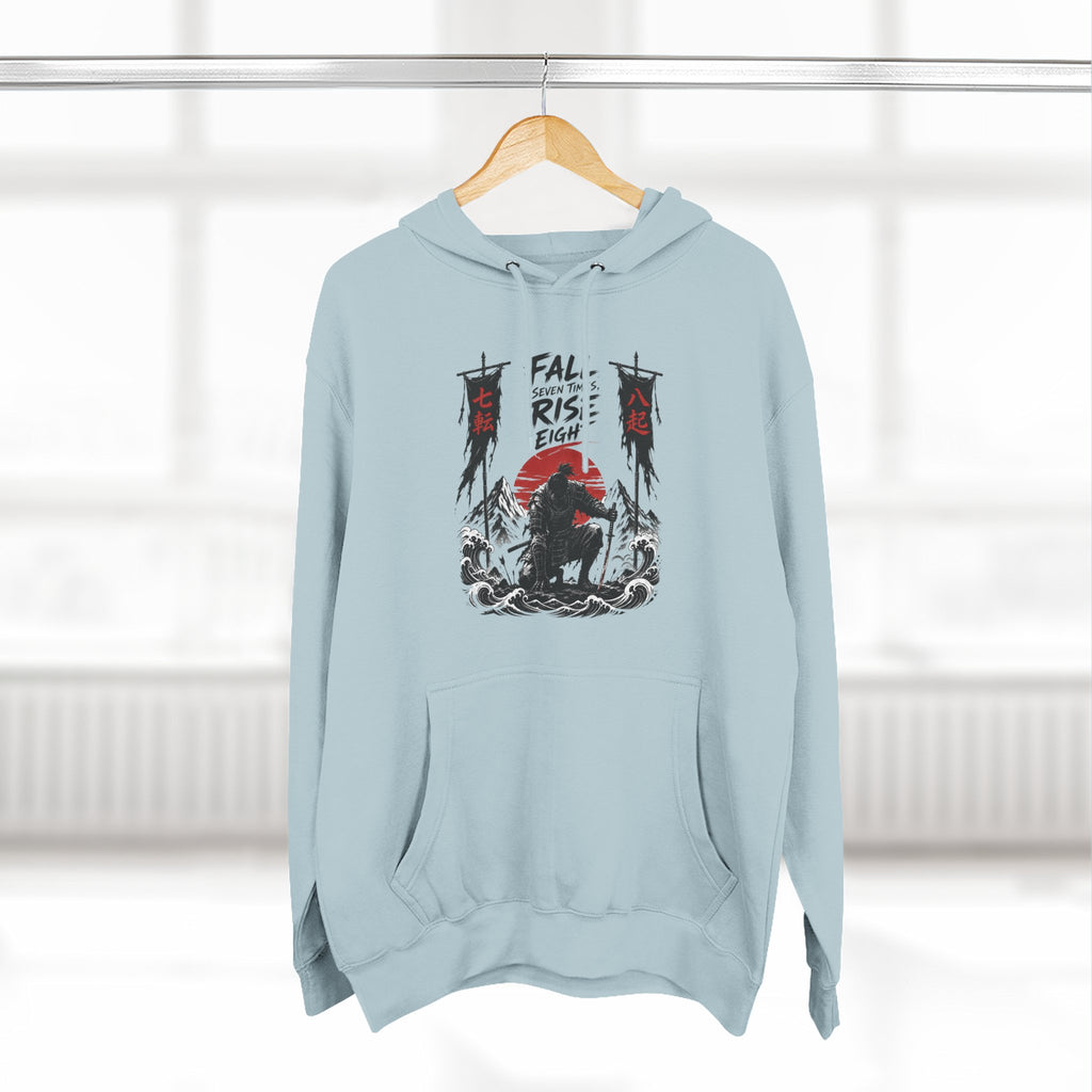 Samurai Sunset Hoodie — "Fall Rise Fight" Graphic Fleece Hoodie