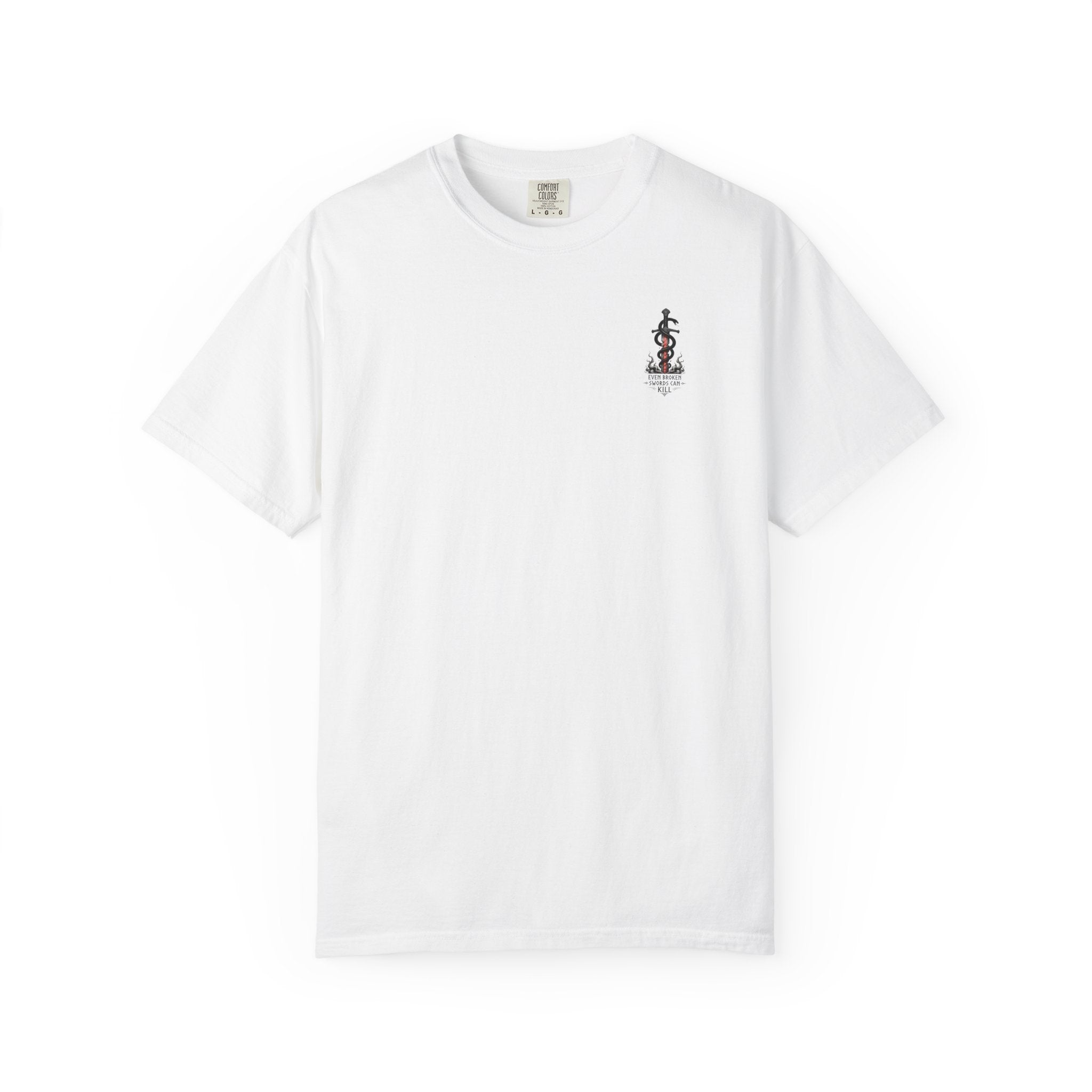 Graphic T-Shirt — 'Even Broken Swords Can Kill' Snake & Sword Back Print