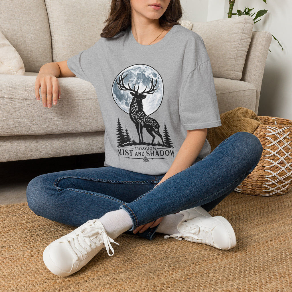 Deer Moon T‑Shirt — 'Mist and Shadow' Woodland Stag Graphic Tee