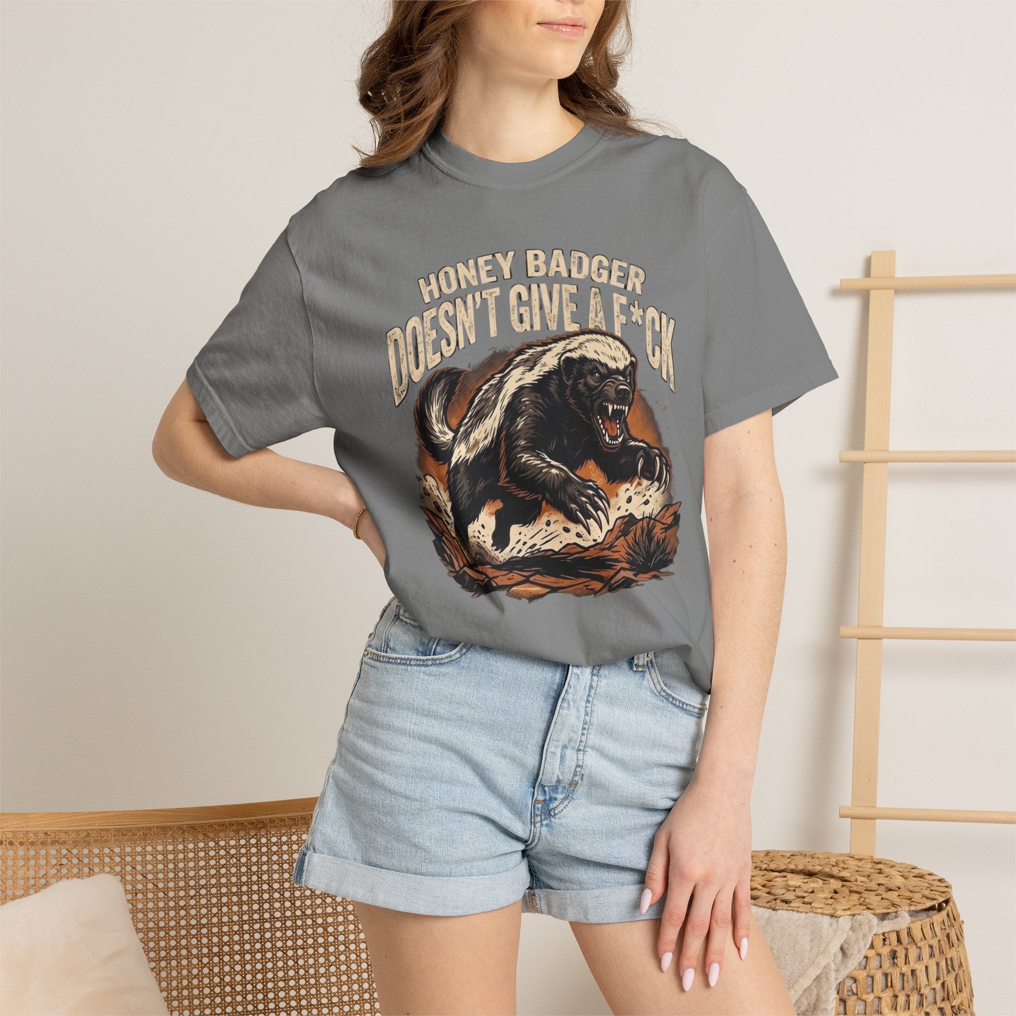 Skunk Graphic T-Shirt — 'Honey Badger Doesn't Give a F—' Retro Vintage Tee