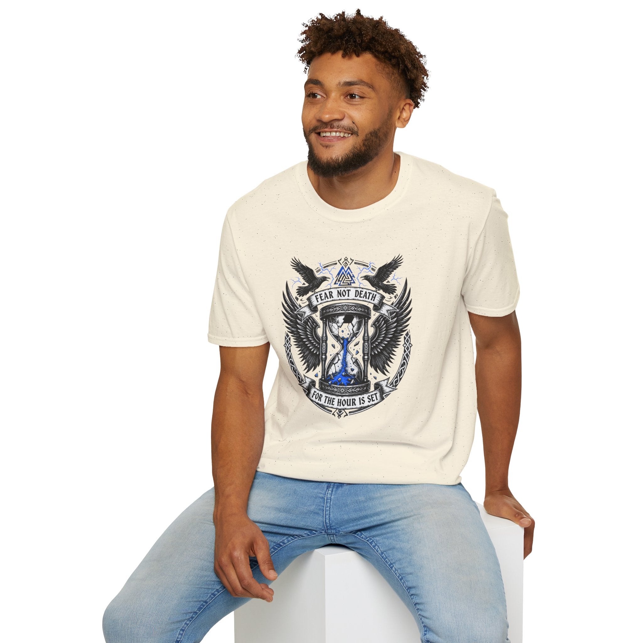 Fear Not Death T‑Shirt — Viking Hourglass Shield Design
