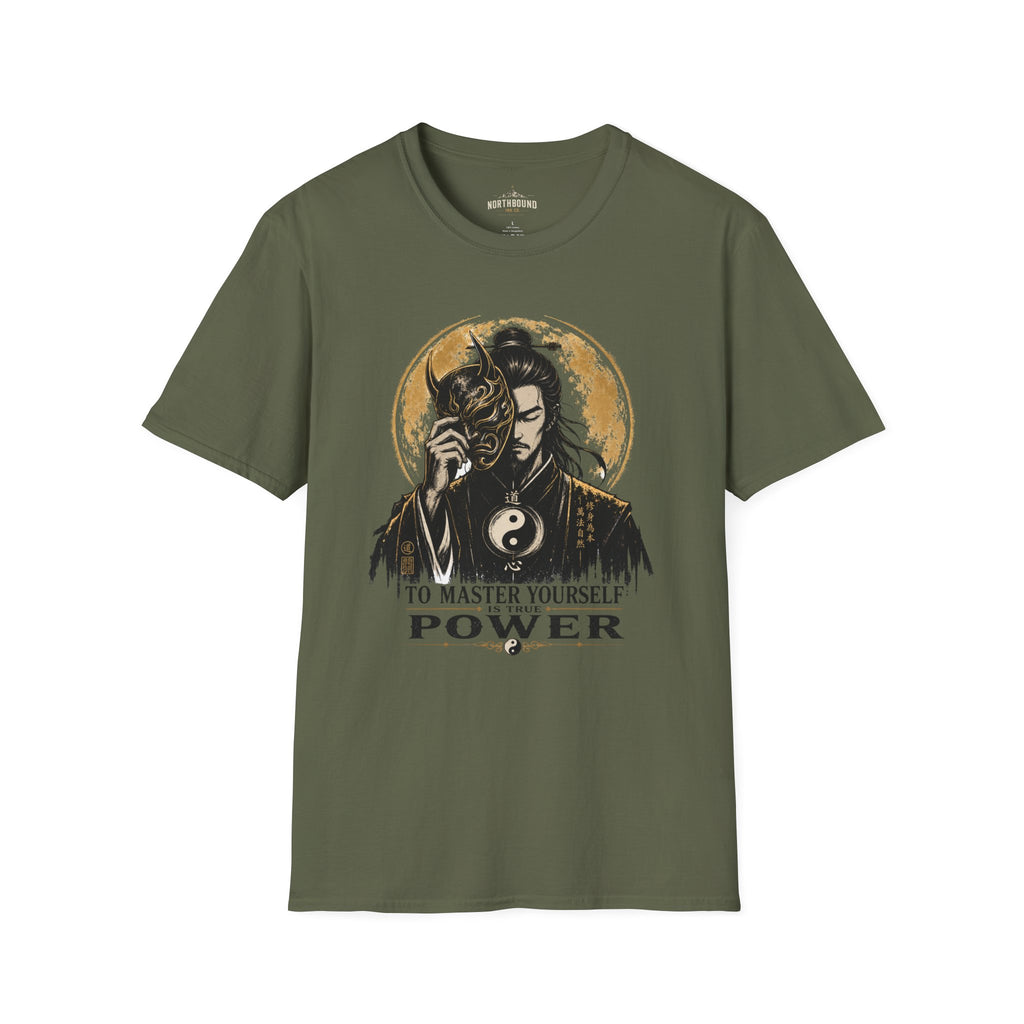 Samurai Mask Tee — "To Master Yourself Is Power" Graphic T-Shirt