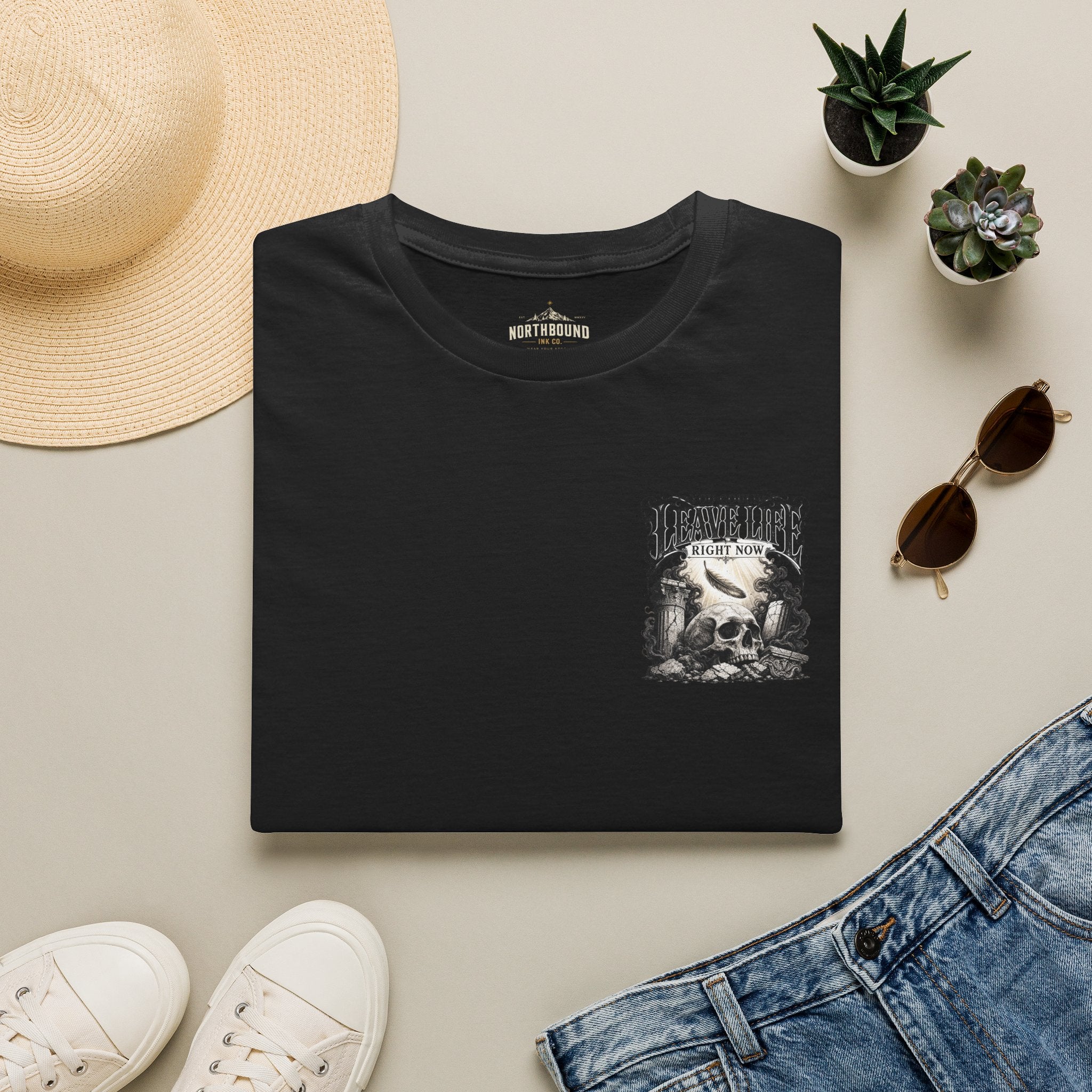 Skull & Mountains T-Shirt — "Leave Life" Adventure Graphic Tee