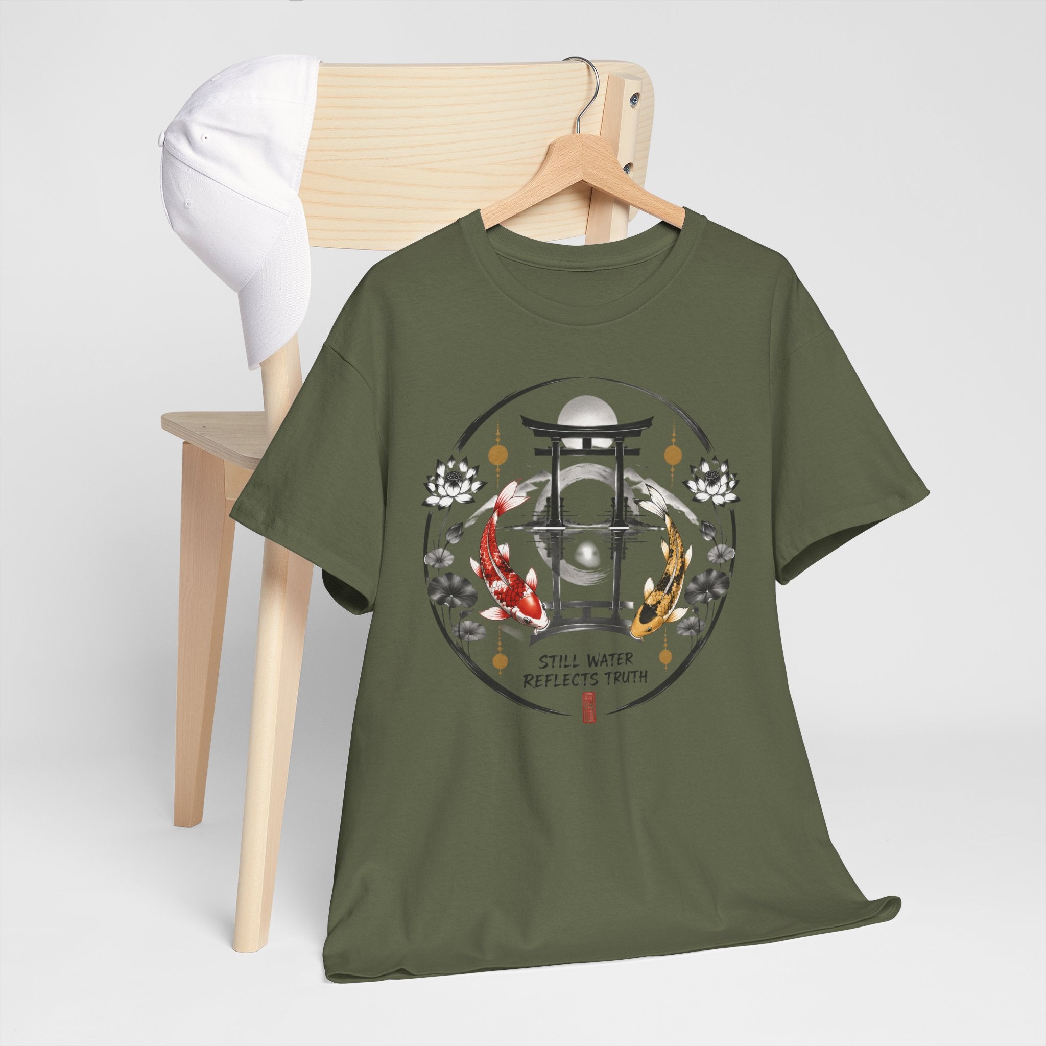 Koi Pond Tee — 'Still Water Reflects Truth' Japanese Torii Graphic T-Shirt