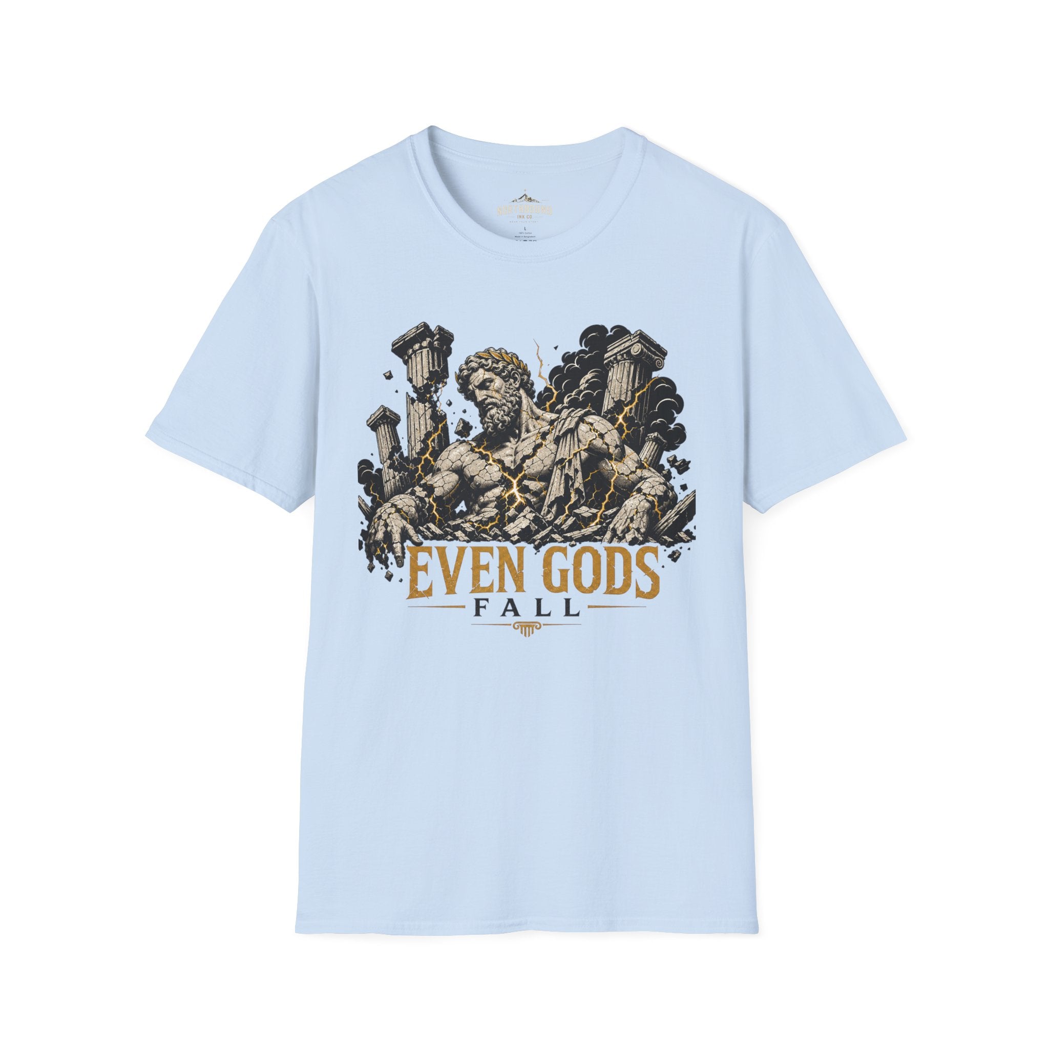 Graphic Tee — "Even Gods Fall" Statue Collapse T-Shirt