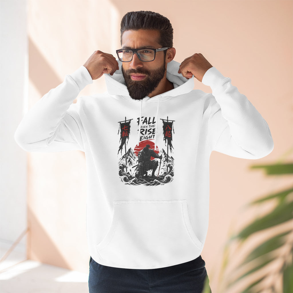 Samurai Sunset Hoodie — "Fall Rise Fight" Graphic Fleece Hoodie