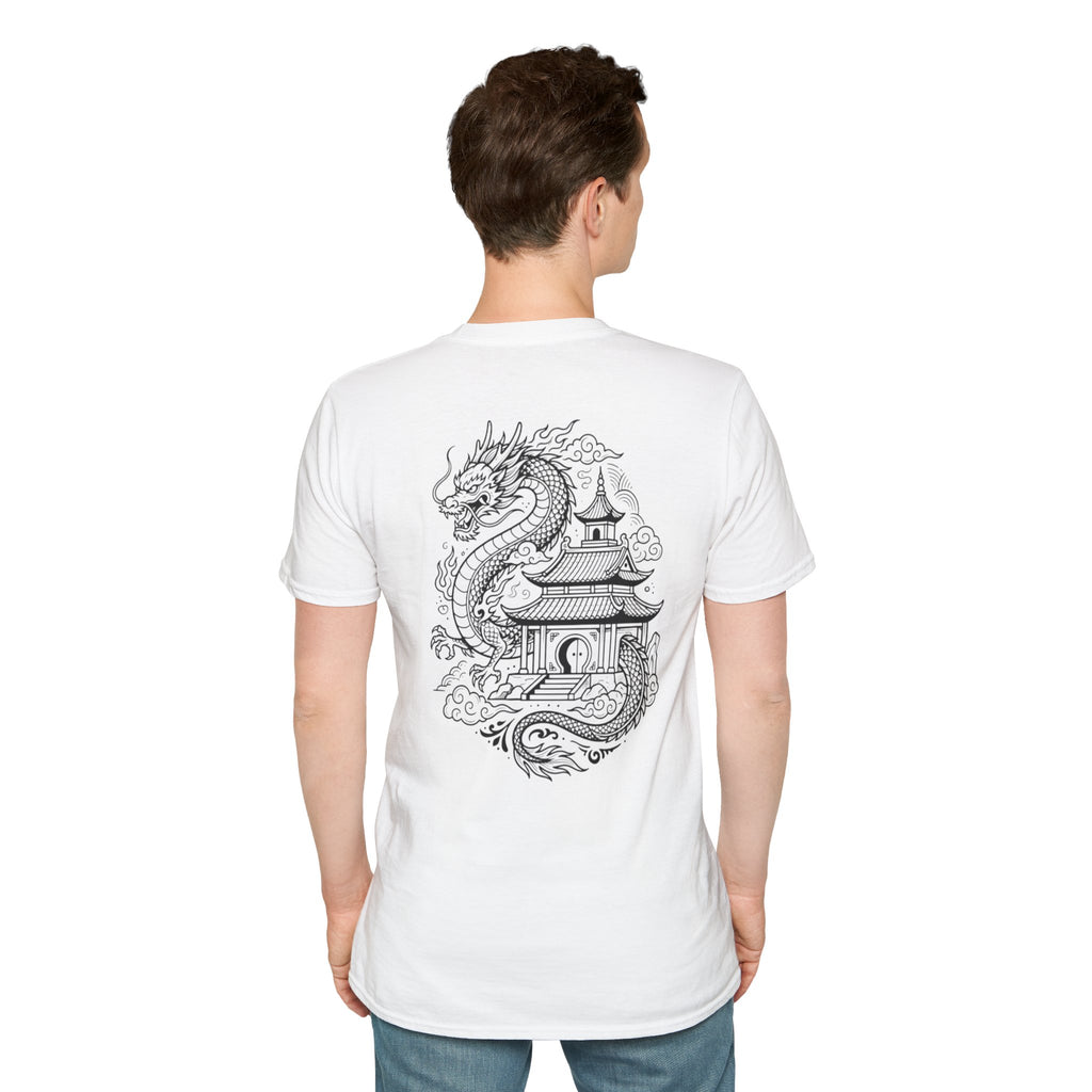 Dragon Crest Pocket T-Shirt — Small Intricate Dragon Chest Graphic