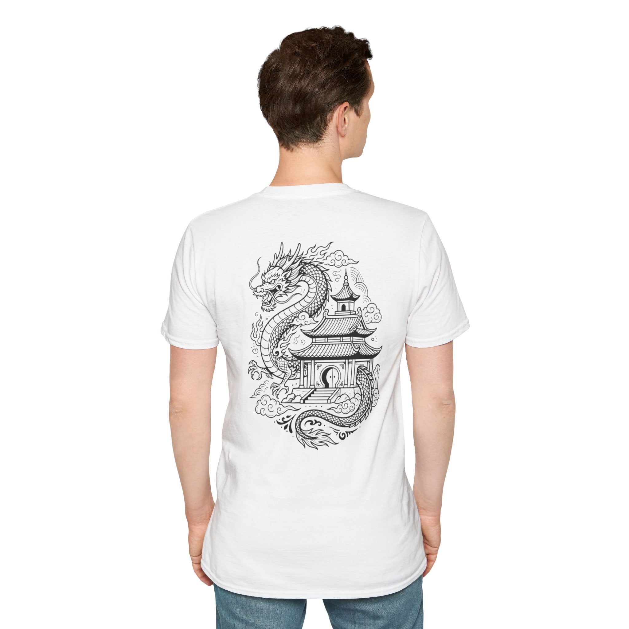 Dragon Crest Pocket T-Shirt — Small Intricate Dragon Chest Graphic