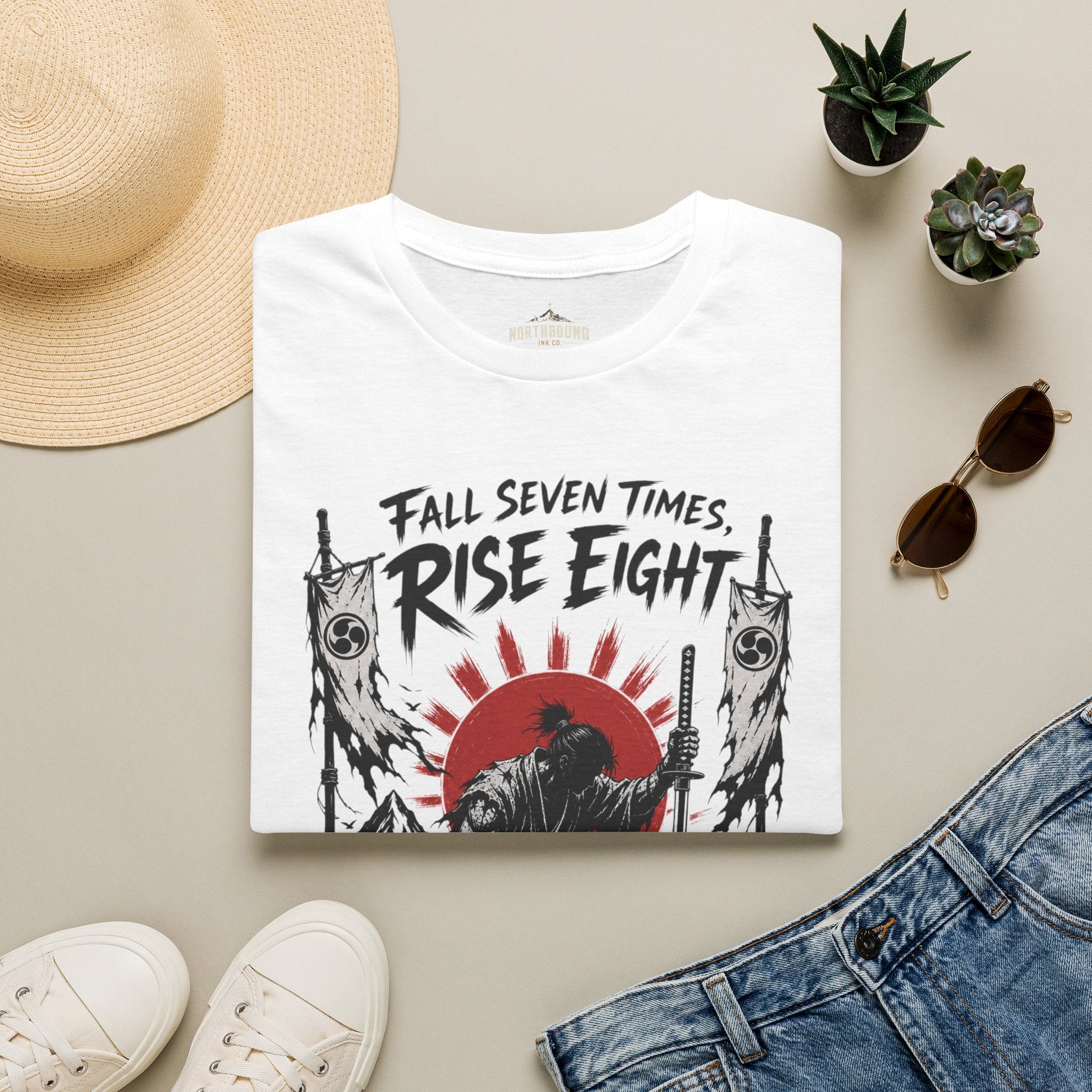 Rise Eight T-Shirt — Fall Seven Times Inspirational Samurai Graphic Tee