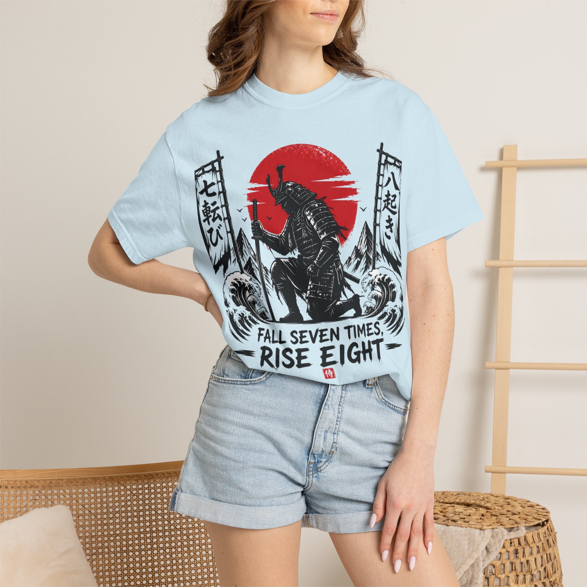 Samurai Rising Graphic T-Shirt — "Fall Seven Times, Rise Eight"