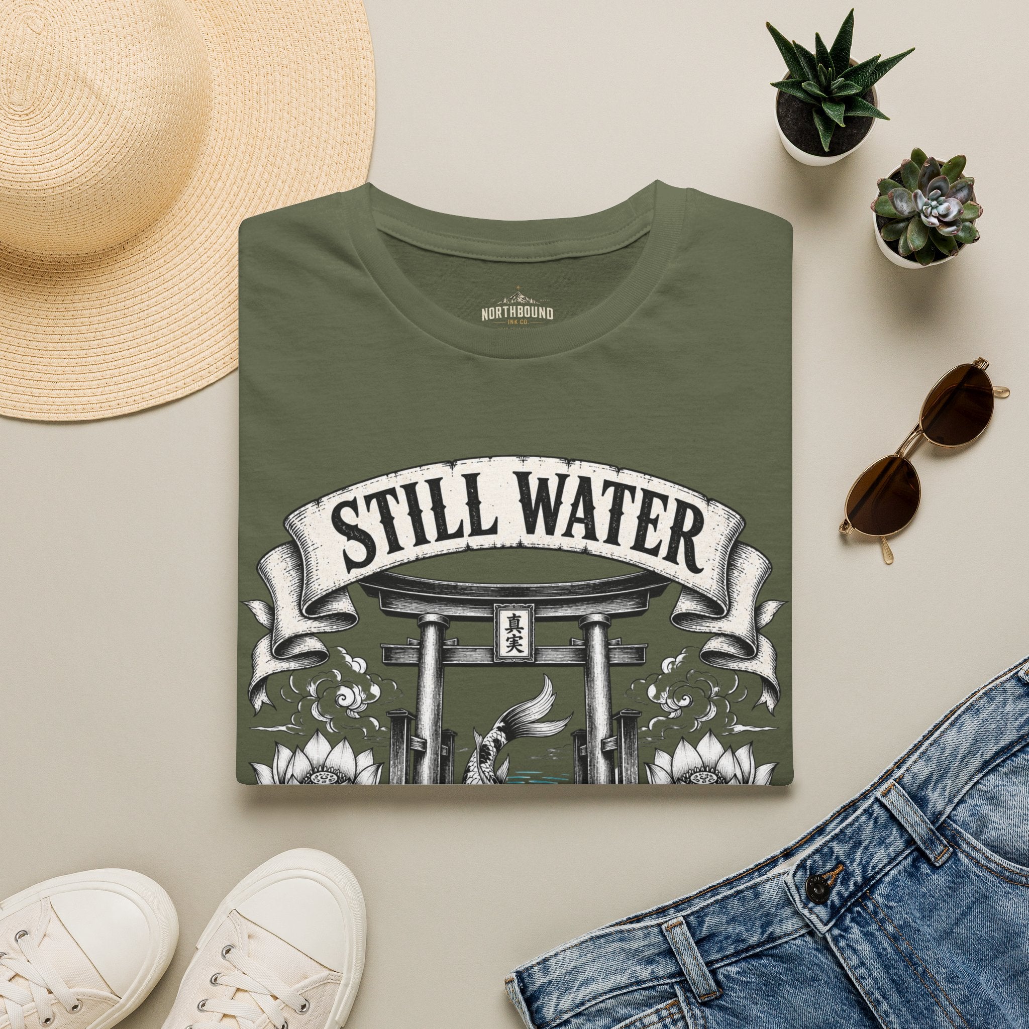 Still Water T-Shirt — Tranquil Koi & Torii Graphic Tee