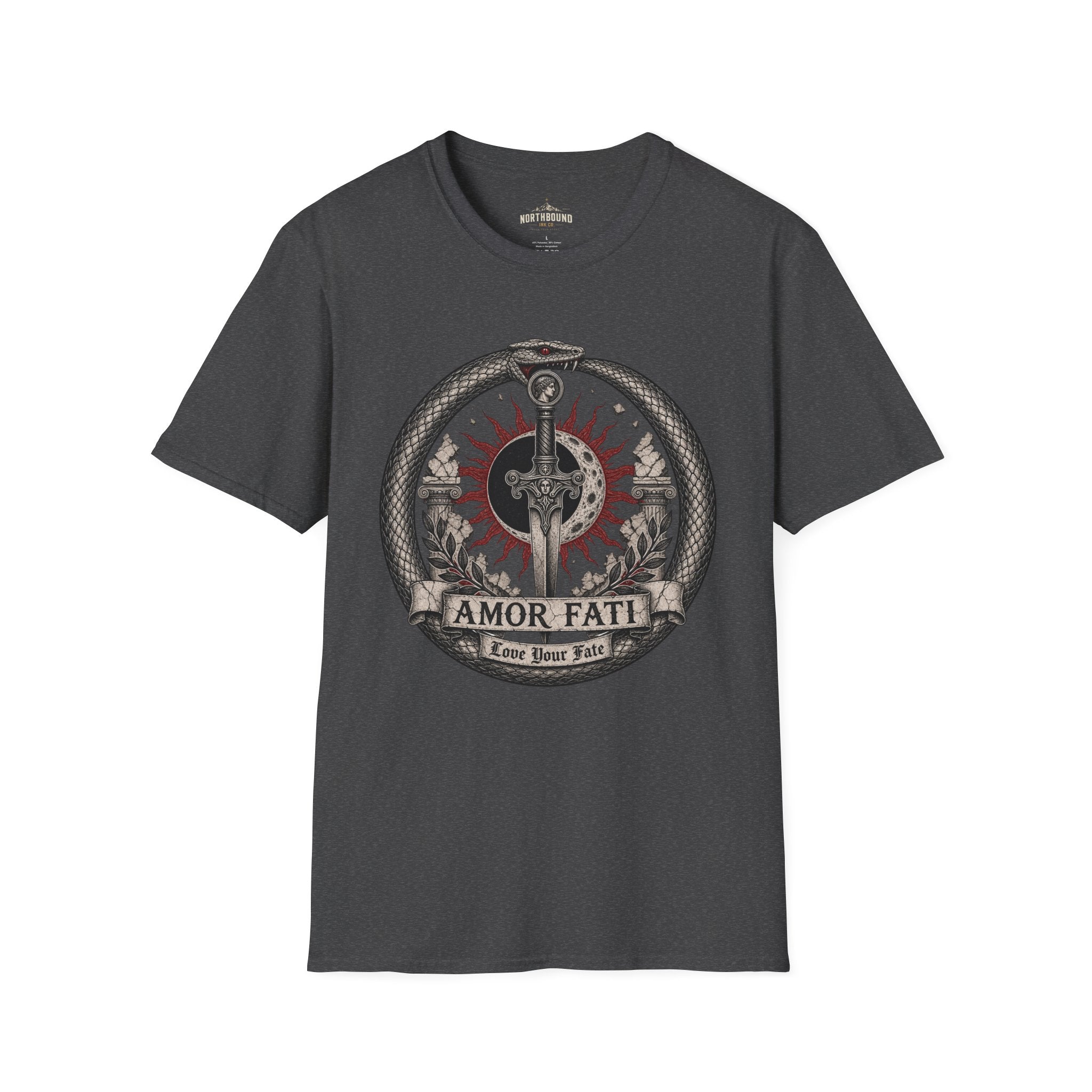 Amor Fati Sword T-Shirt — Sun & Ouroboros Graphic Tee