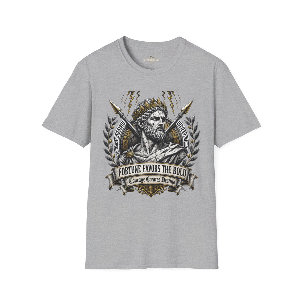 Zeus Lightning T-Shirt — 'Fortune Favors the Bold' Greek God Graphic Tee