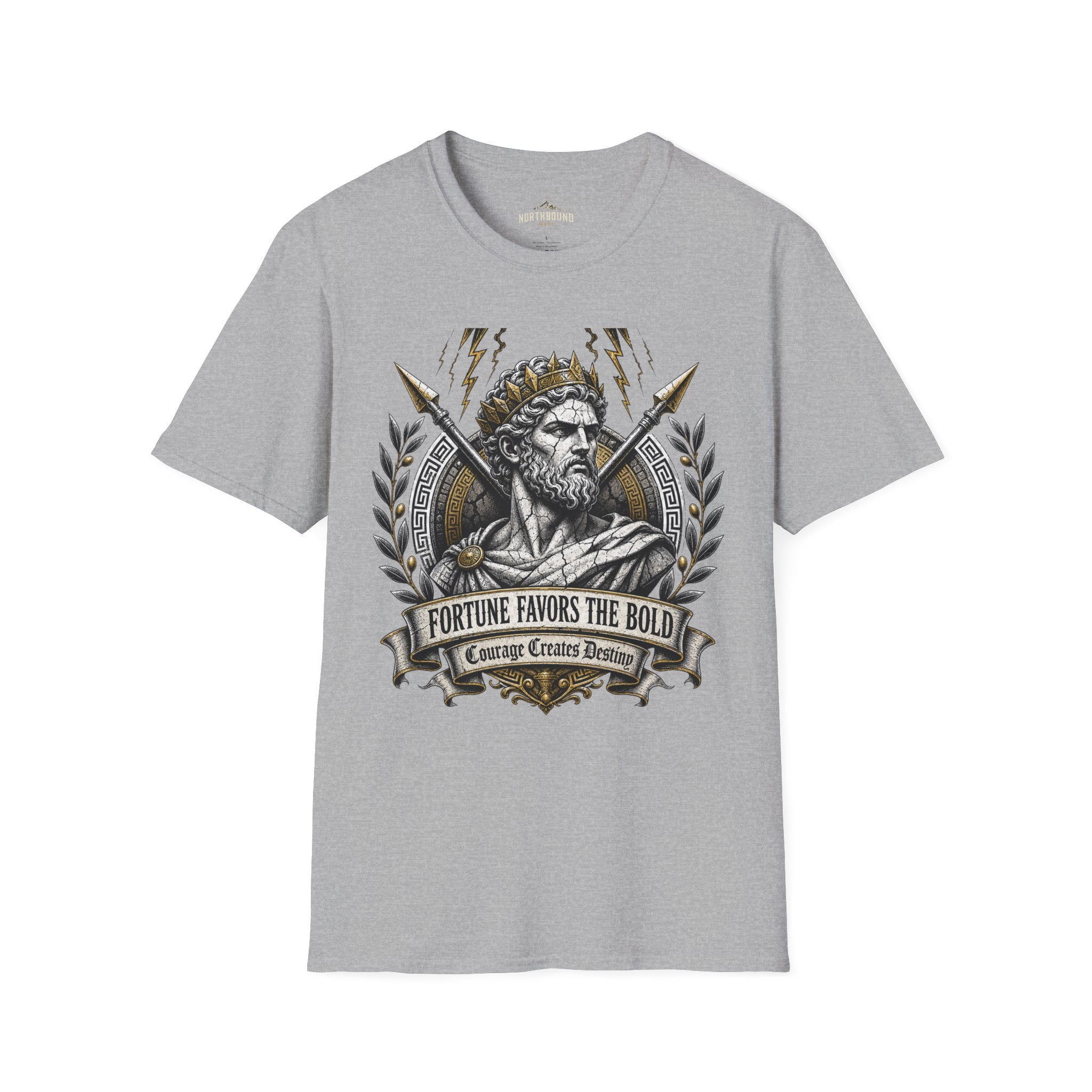 Zeus Lightning T-Shirt — 'Fortune Favors the Bold' Greek God Graphic Tee