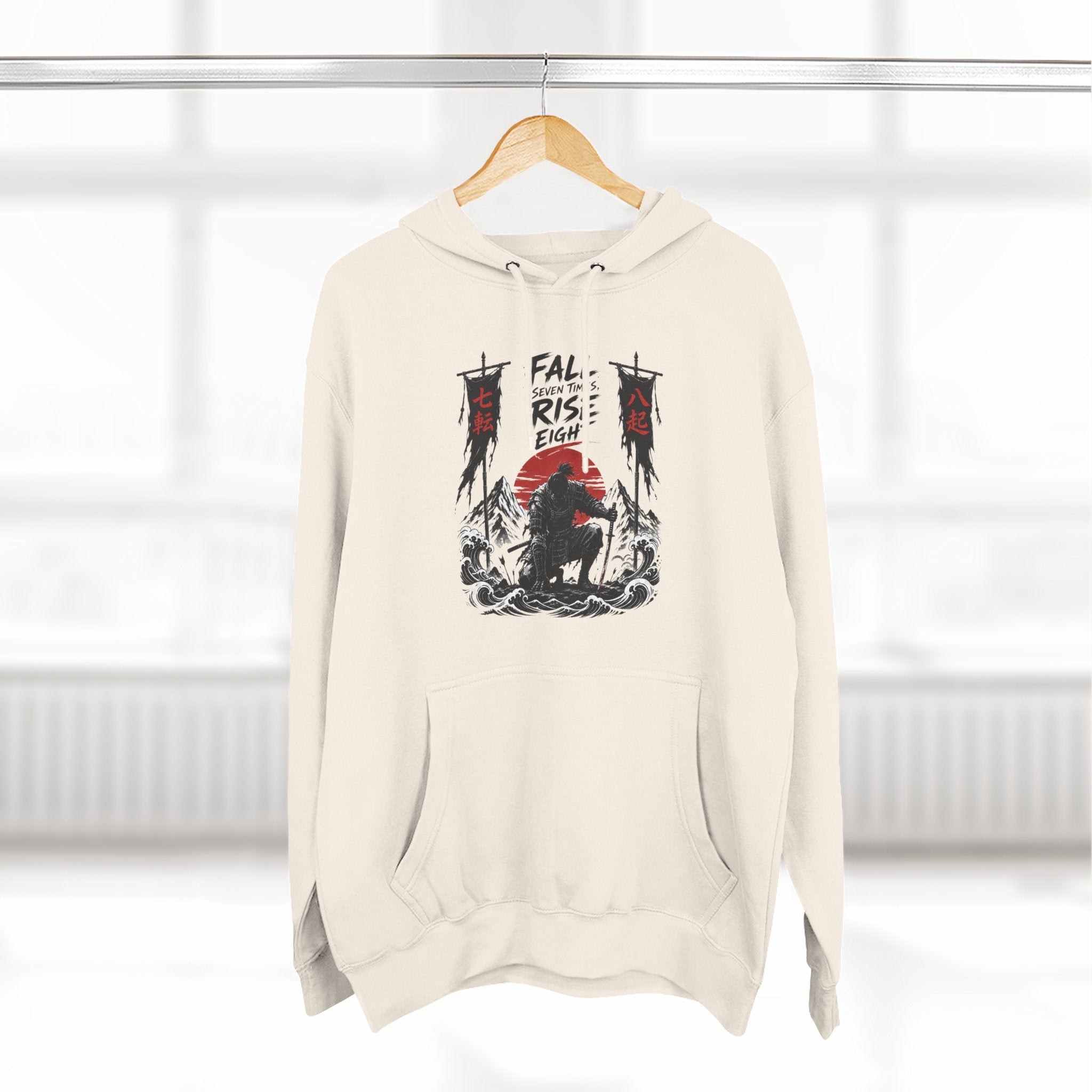 Samurai Sunset Hoodie — "Fall Rise Fight" Graphic Fleece Hoodie