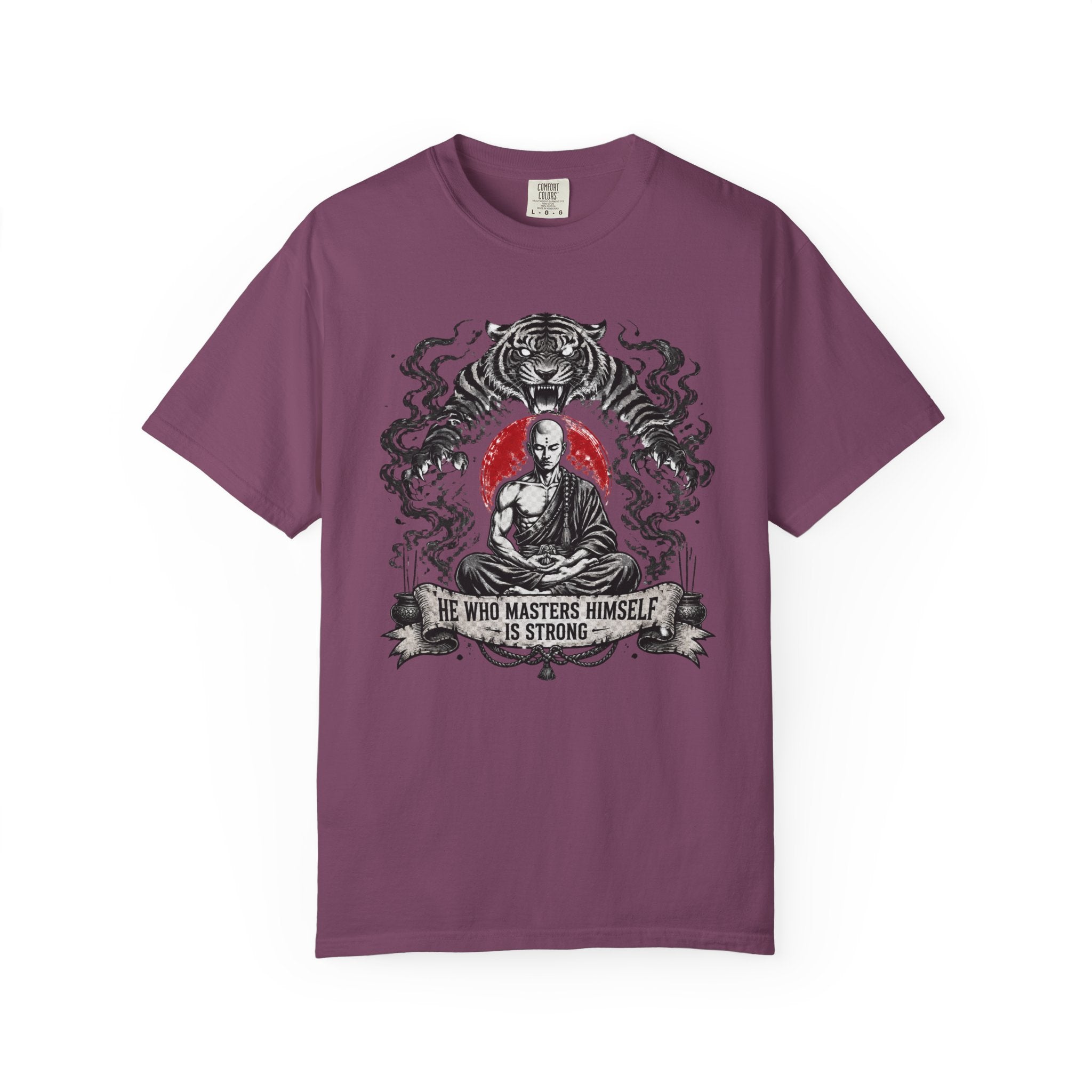 Meditation Tiger T-Shirt — "He Who Masters Himself is Strong" Zen Graphic Tee