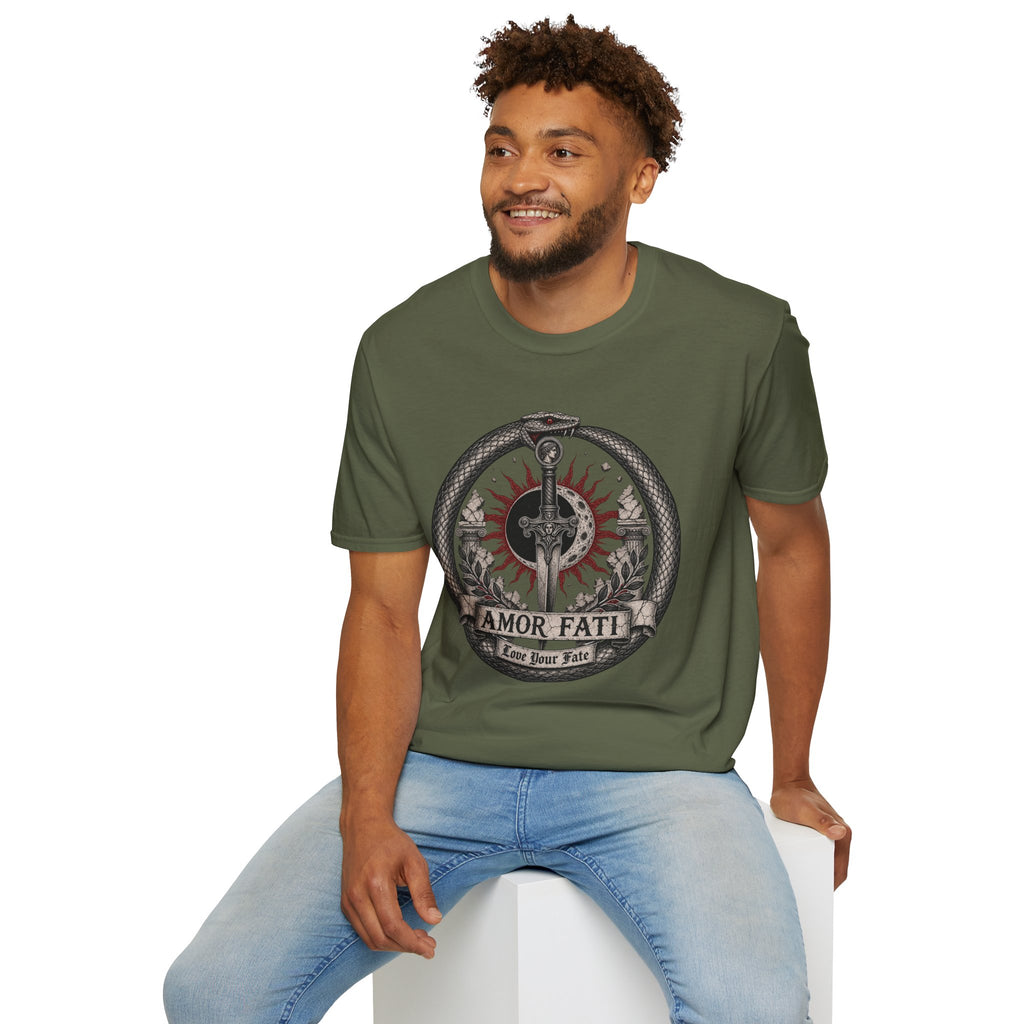 Amor Fati Sword T-Shirt — Sun & Ouroboros Graphic Tee