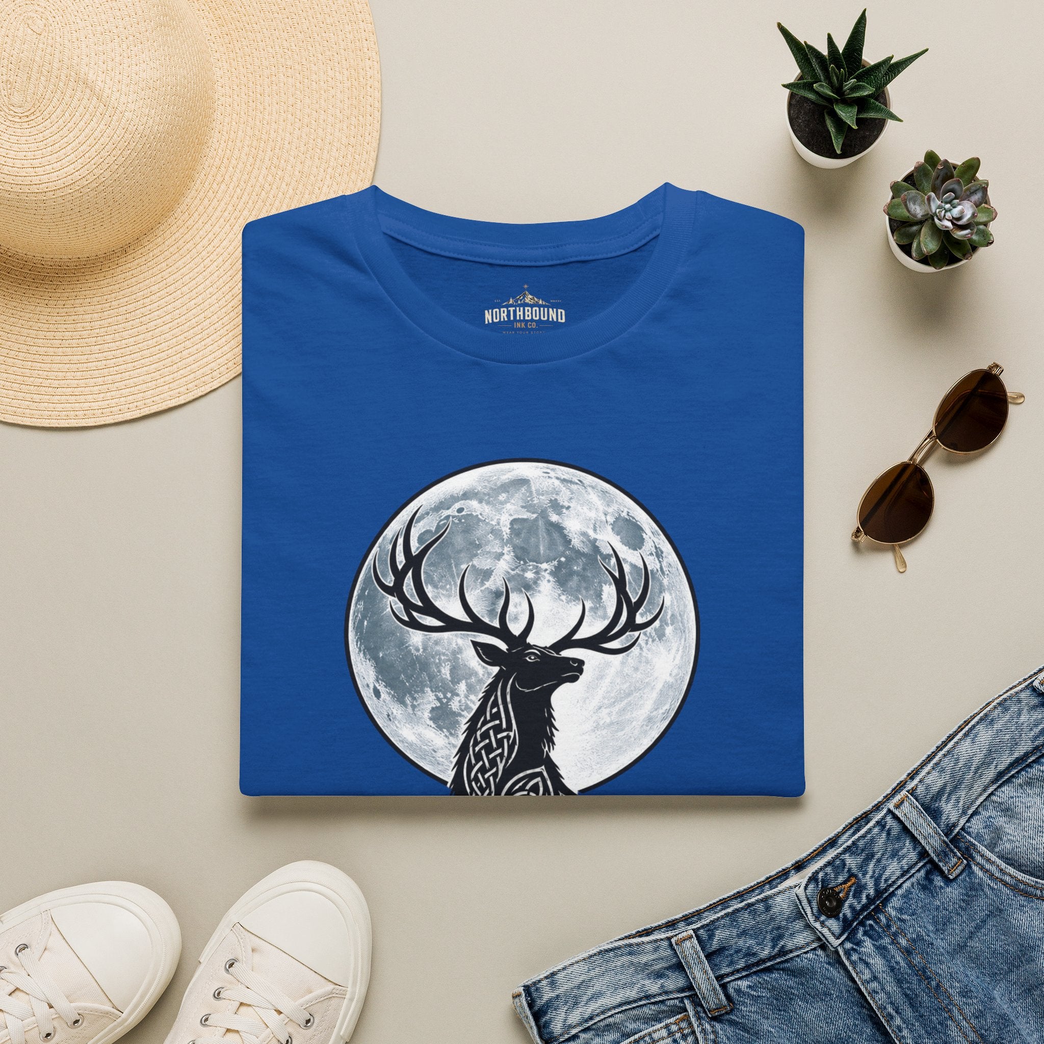 Deer Moon T‑Shirt — 'Mist and Shadow' Woodland Stag Graphic Tee