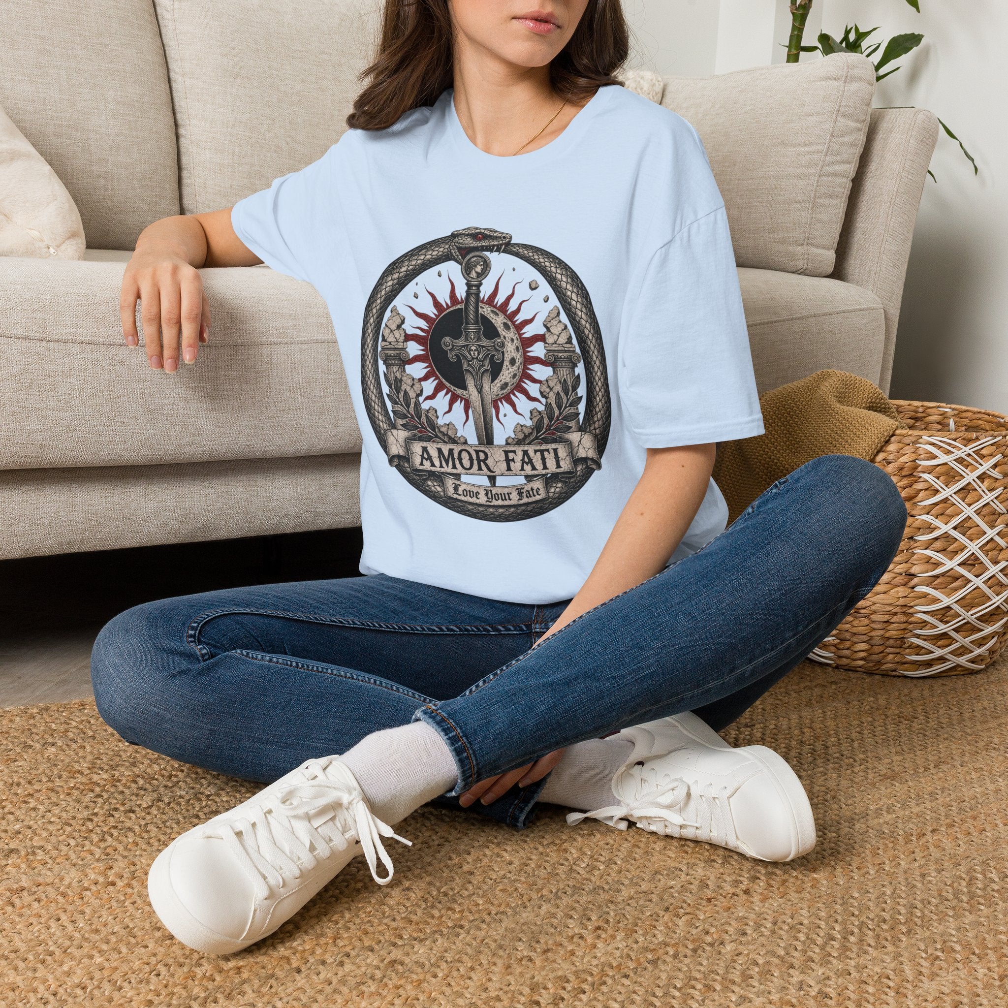 Amor Fati Sword T-Shirt — Sun & Ouroboros Graphic Tee