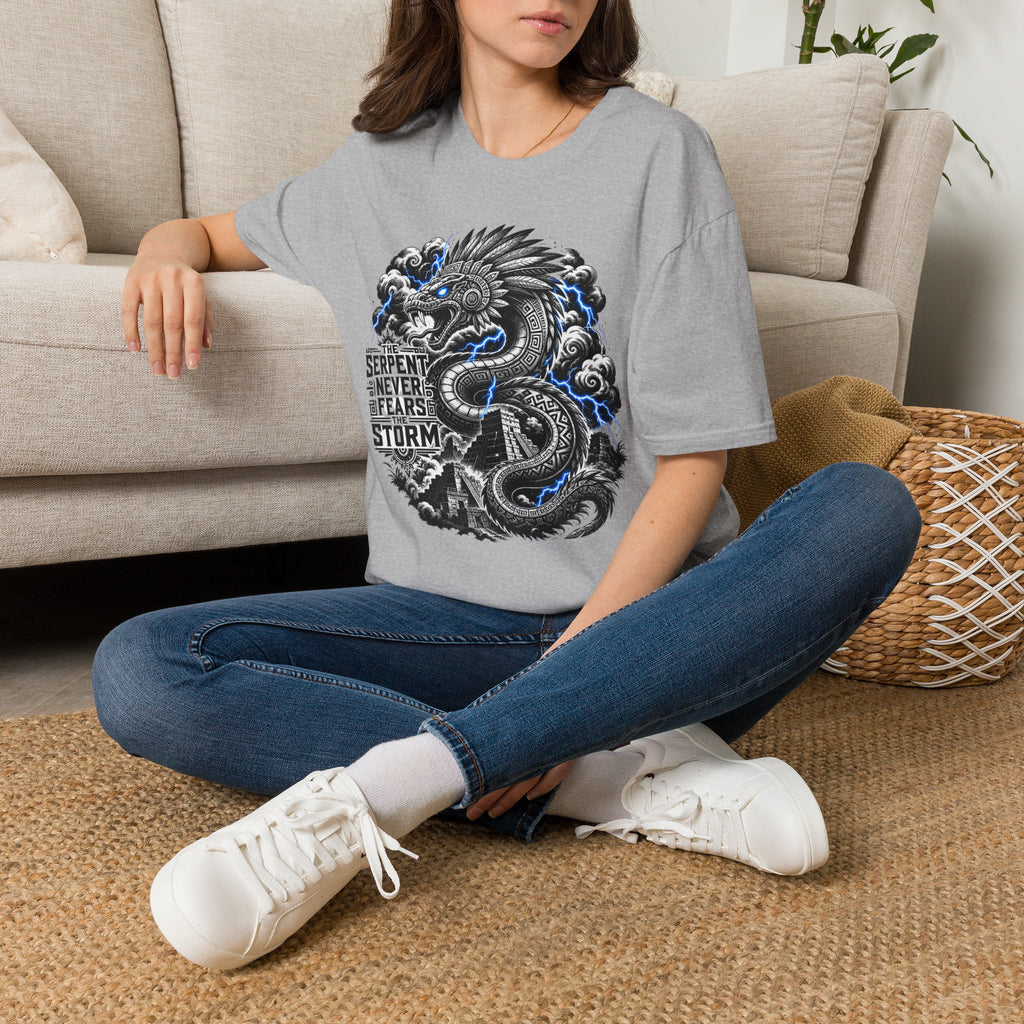 Aztec Serpent T-Shirt — “The Serpent Never Fears the Storm” Graphic Tee